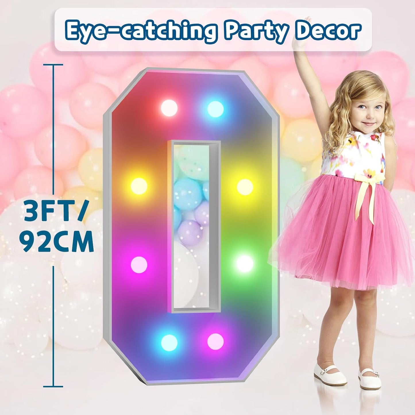 imprsv 3FT Colorful Marquee Light Up Letters O, 18 Color Light Up Alphabet Sign with Remote, Baby & Large Letters for Baby Shower, Birthday, Engagement, Wedding Party Decor