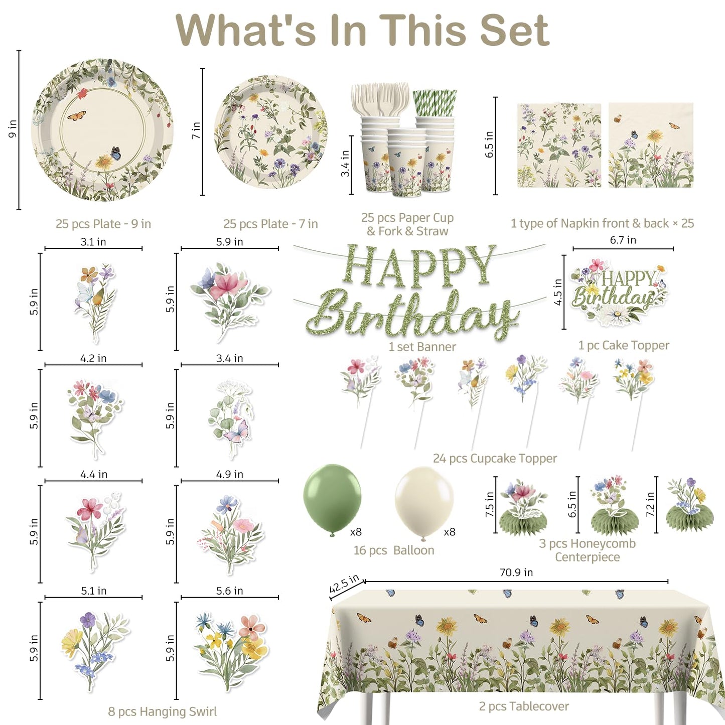 Xynic Wildflower Party Decorations Girl, Flower Themed Birthday, Serve 25