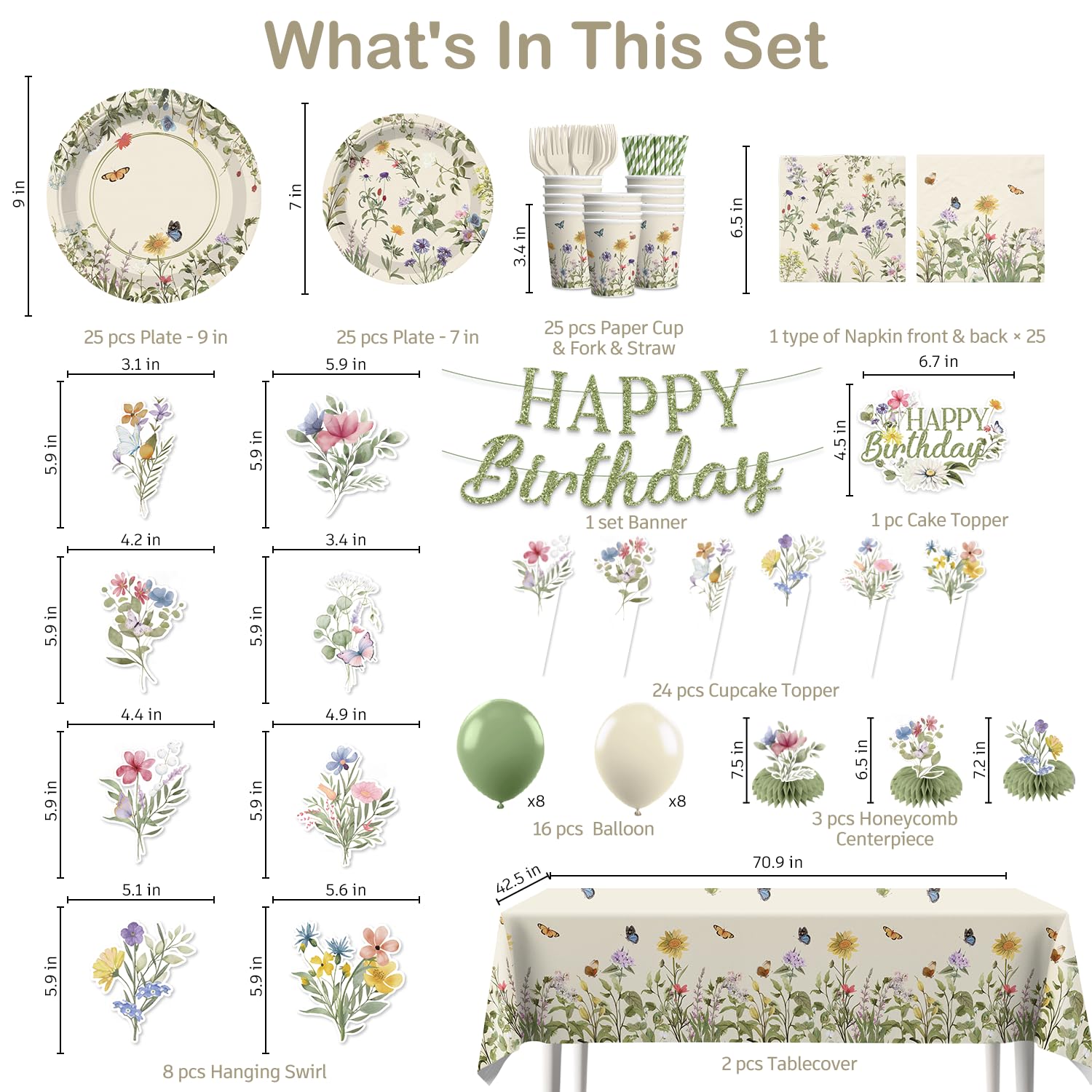 Xynic Wildflower Party Decorations Girl, Flower Themed Birthday, Serve 25