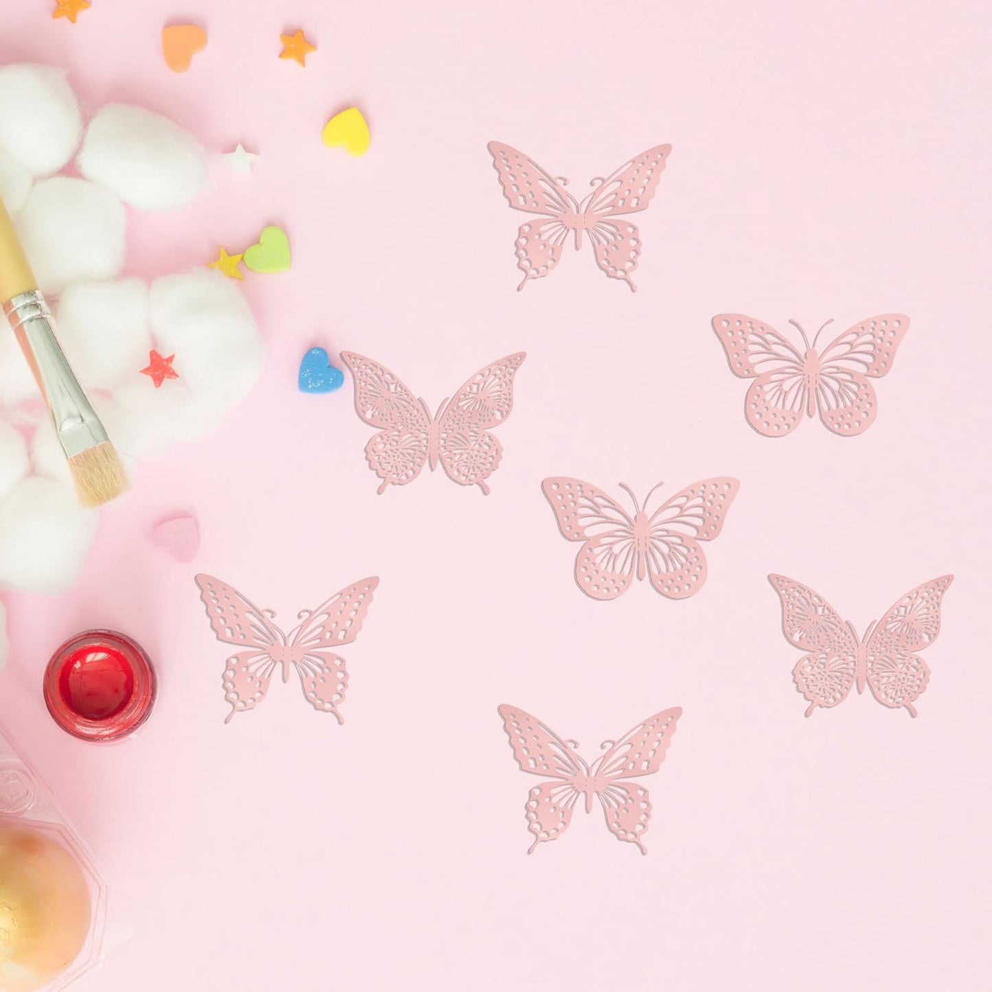 Gyufise 36 Pack Rose Gold Glitter 3D Cupcake Toppers - Hollow Butterfly Cake Decorations for Birthday Wedding Fairy Party - Wall Sticker Decal for Background Wall Decoration