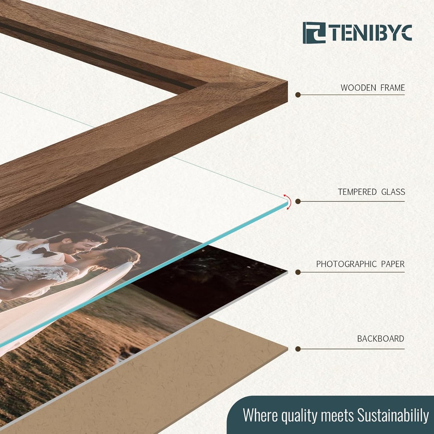 12x18 Frame Set of 4, Brown Grain, Walnut Wood & HD Tempered Glass, 12x18 Poster Picture Frame, Vertical & Horizontal Wall Hanging