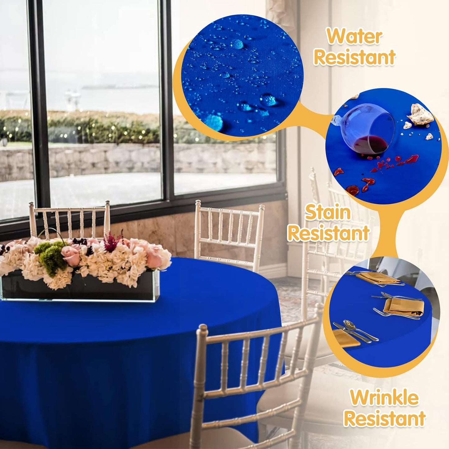 BRILLMAX 4 Pack Royal Blue Round Tablecloths 108 Inch - Circle Bulk Linen Polyester Fabric Washable Table Cloth Cover for Wedding Reception Banquet Birthday Party Buffet Restaurant