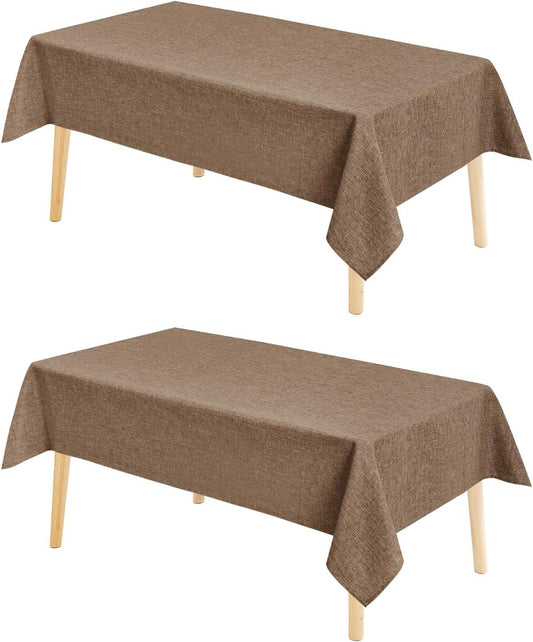 Hiasan 2 Pack Faux Linen Rectangle Tablecloth - Wrinkle and Stain Resistant Washable Table Cloth for Kitchen Dining Room Holiday Table Cover for Party Dinner, Khaki, 70 x 108 Inch