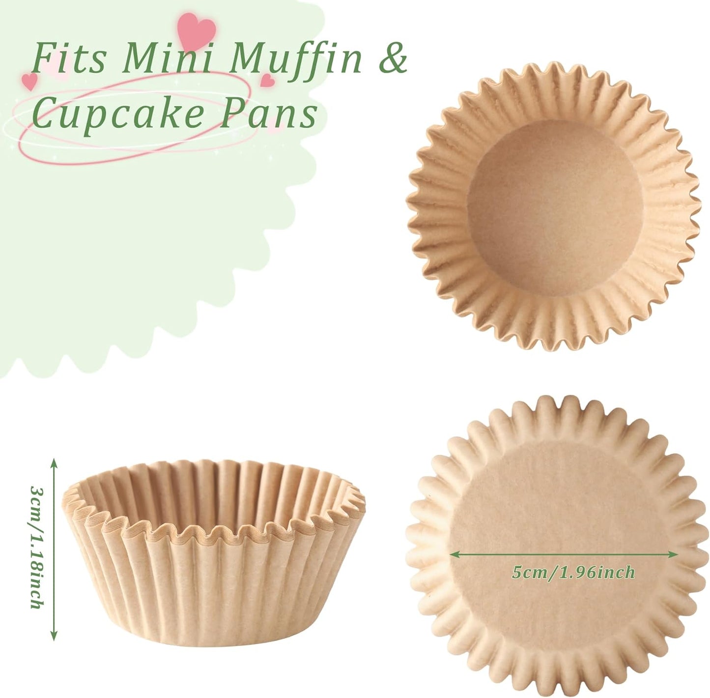 2 inch 1000-Count Mini Cupcake Liners Bright Colorful Muffin Baking Cups, Odorless,Baking Paper Cups for Baking Candy Cooking，Upgraded & Food Grade Grease-Proof Paper (Brown, 2 Inch)