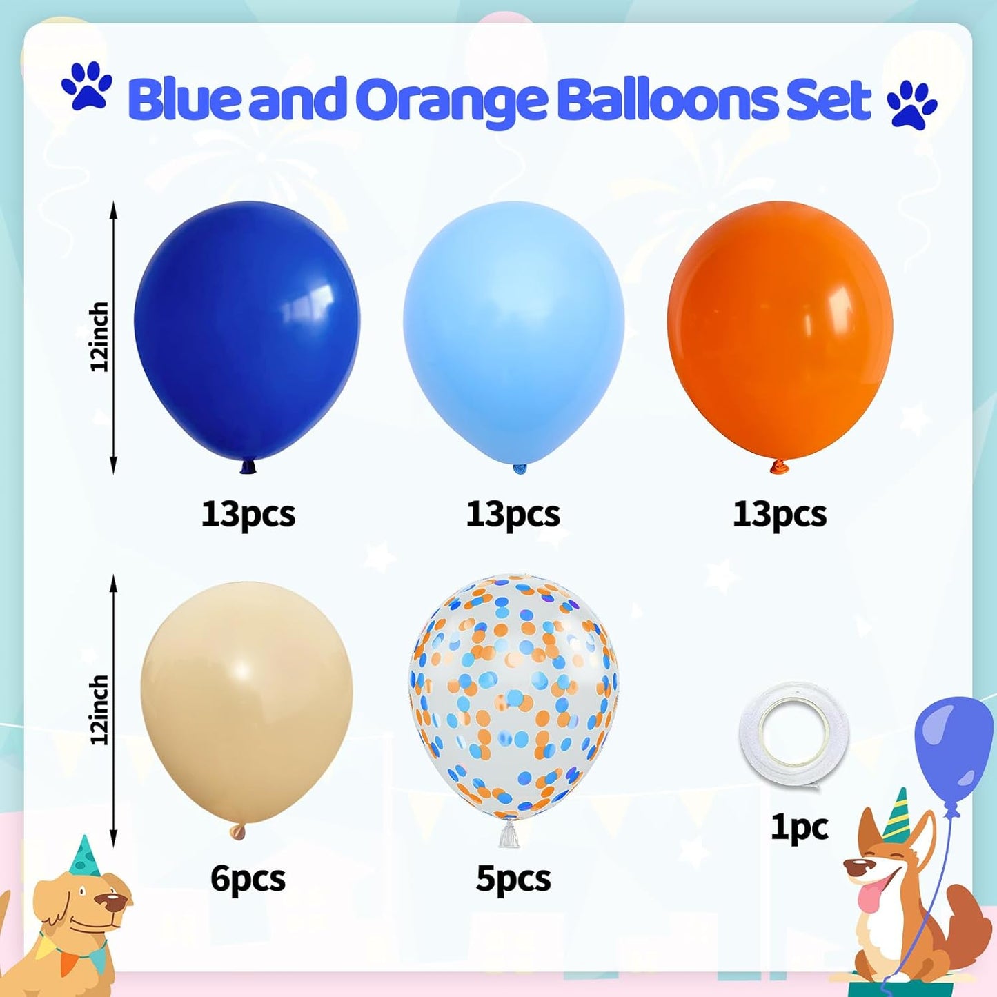 Blue and Orange Balloons Set, 50PCS 12 Inch Confetti Balloon Orange Dark Light Blue Apricot Nude Party Balloons Latex Helium for Boys Kids Baby Shower Graduation Wedding Blue Birthday Party Decoration