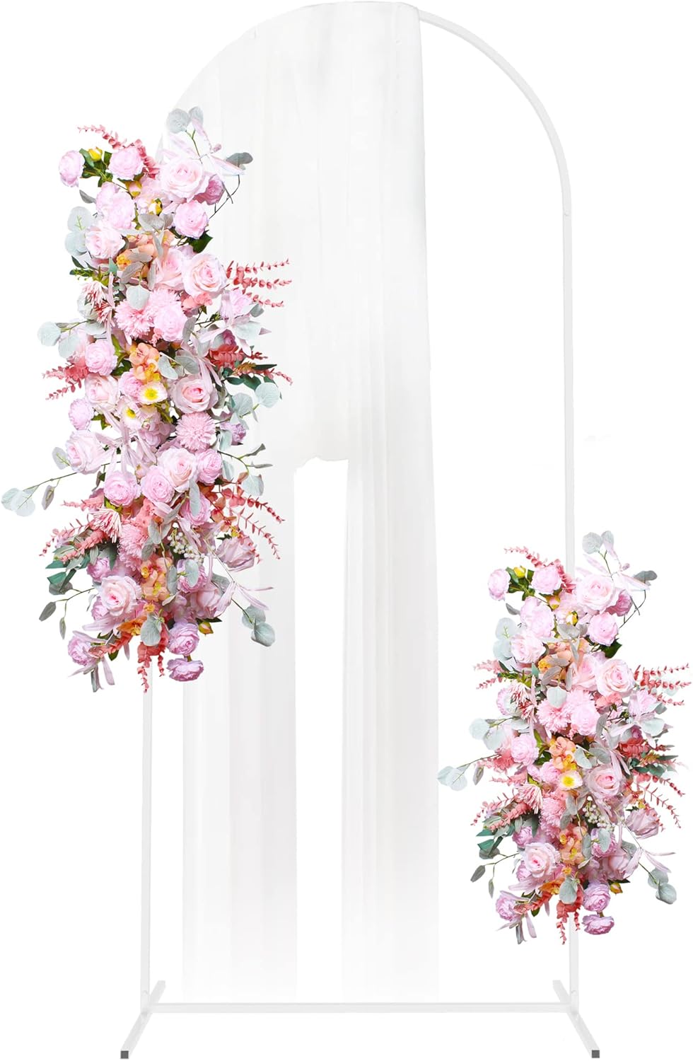 Putros 6FTx2.6FT White Metal Wedding Arch Balloon Backdrop Stand Arched Frame for Ceremony Birthday Party Anniversary Bridal Graduation Decoration