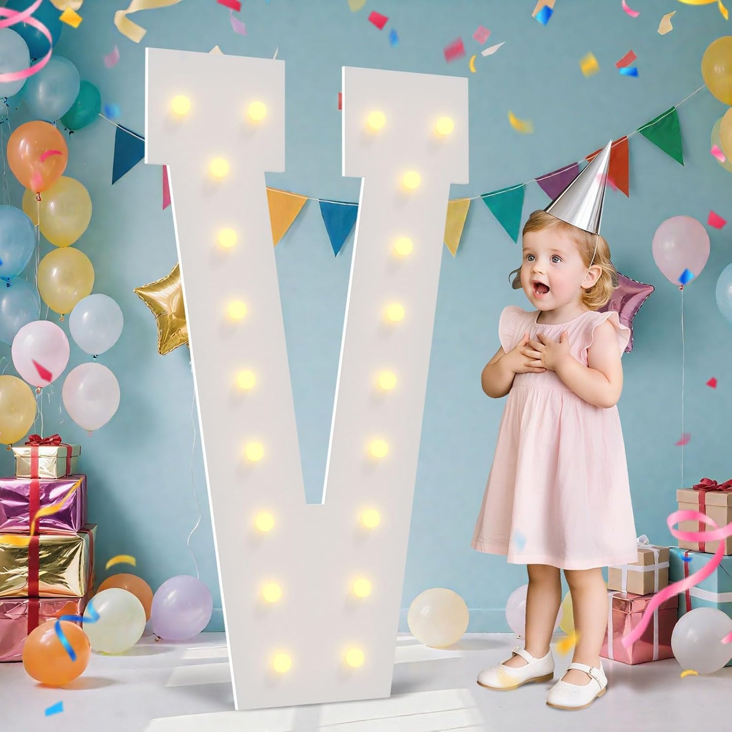 4FT Marquee Light Up Letters - Large Marquee Letters 4 Feet Tall for Birthday Party Decorations, Big Letter for Wedding Event Marry Me Baby Shower Bridal Shower, Letter V