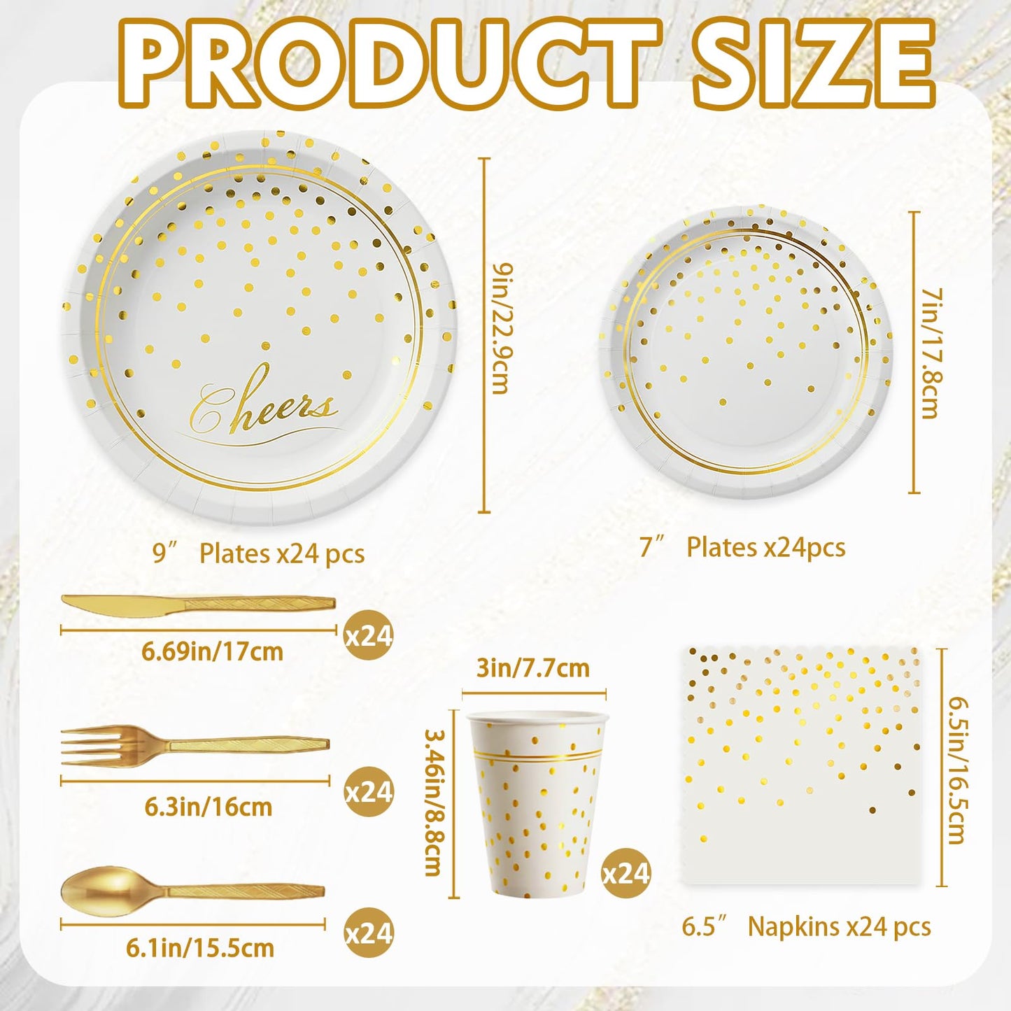 168Pcs White and Gold Paper Plates and Napkins Party Supplies for 24 Guest