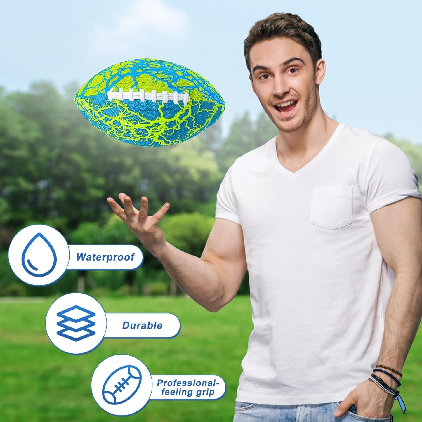 Jasonwell Pool Beach Water Football - Strong Grip Waterproof Soft Football for All-Weather Play Pool Toys Beach Games Backyard Outdoor Sports Toy Christmas Birthday Gifts for Kids Boys Teens Adults