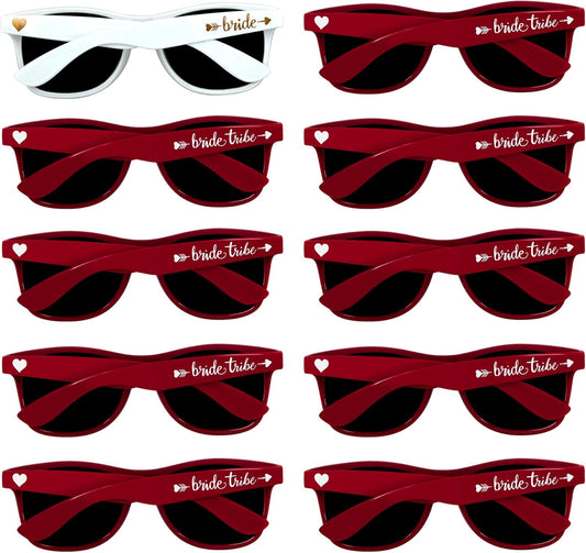 LADY&HOME 10 Pack Bachelorette Party Sunglasses Favors, Bridesmaid and Bride Tribe Sunglasses for Bridal Party, Bridal Shower(Red)
