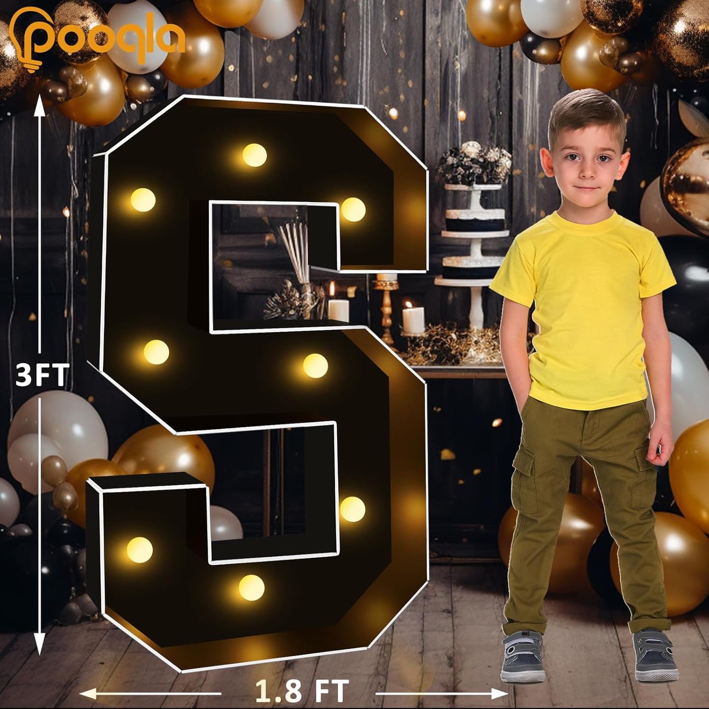 Pooqla 3FT Marquee Light Up Letters, Black LED Party Decor Large Marquee Letters 3 Feet Tall, Giant Mosaic Letter for Birthday Graduation Anniversary Wedding Decoration, Letter S