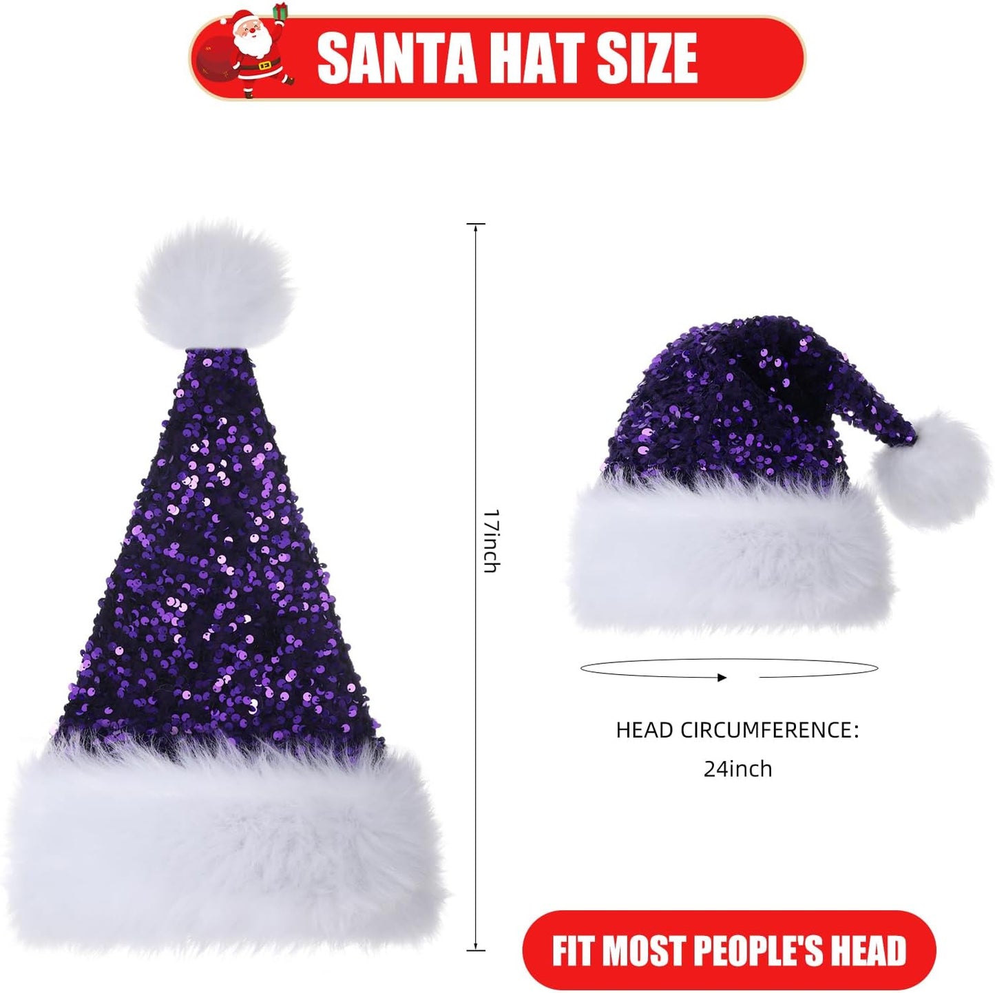 Personalized Sequin Santa Hat for Adults, Red Glitter Christmas Party Hat, Xmas Halloween New Year Holiday Headwear