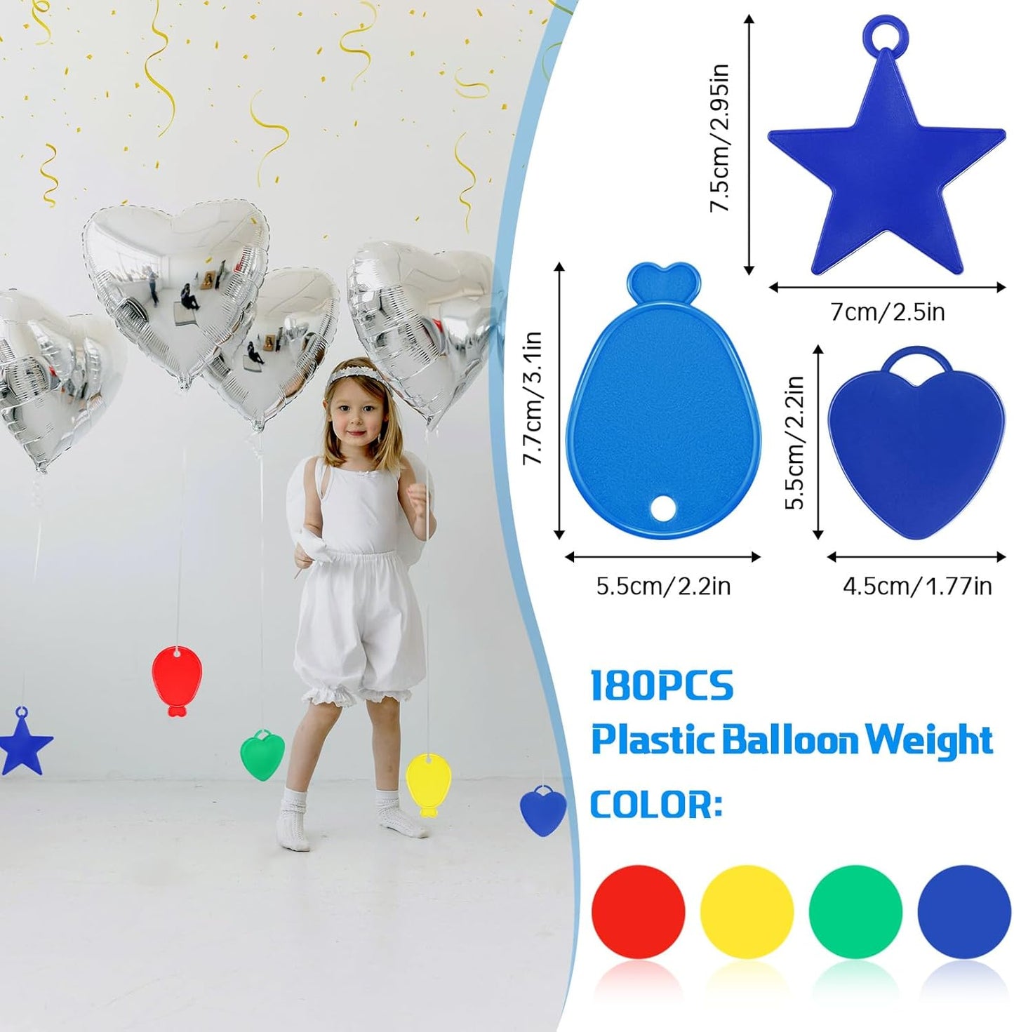 180 Pcs Plastic Balloon Weights Colorful Weights for Balloons for Birthday Party Christmas Wedding Celebration Decoration, Balloon Heart Star Shaped