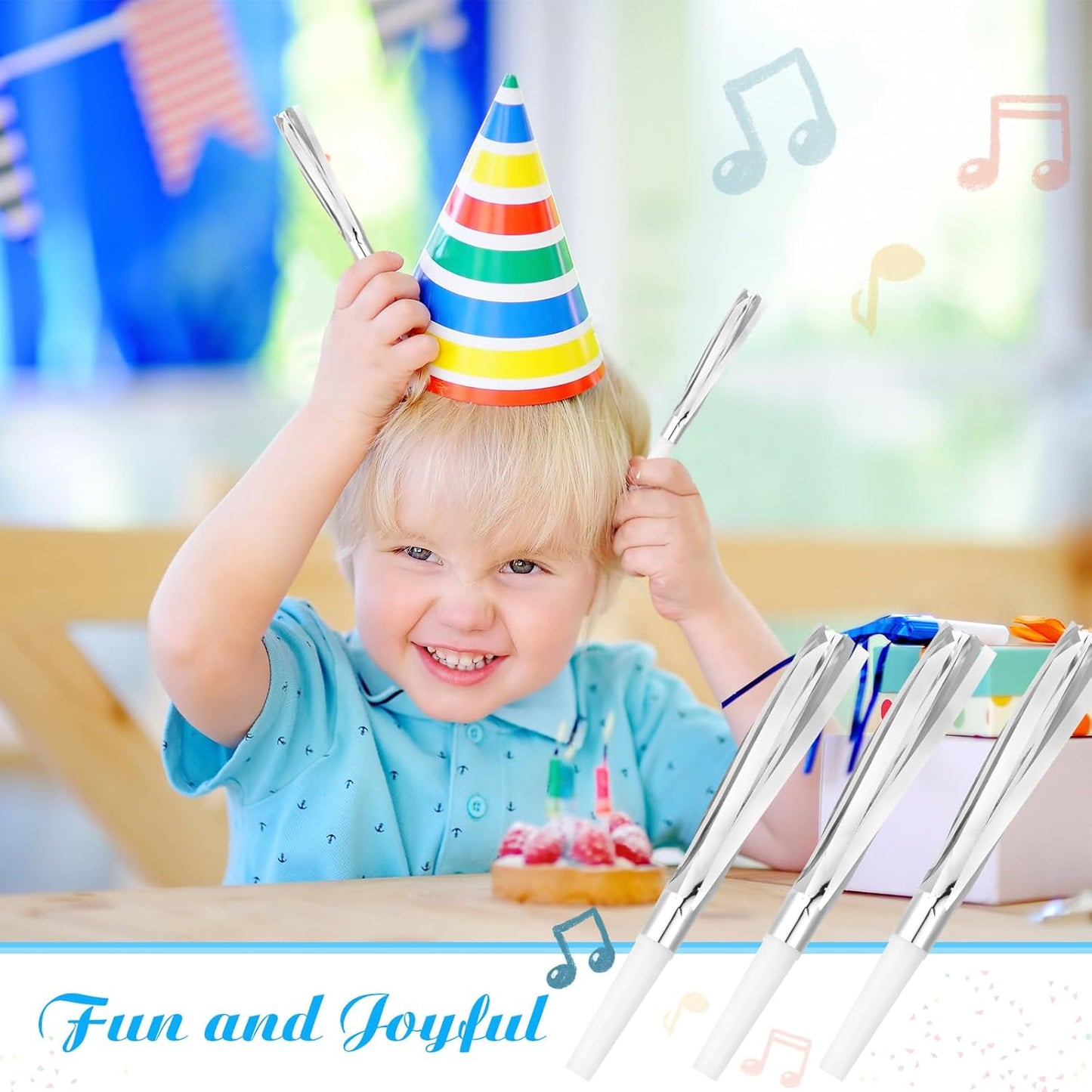 24 Pcs Gold Noise Makers Glitter Metallic Fringed Noise Makers Horns for Baby Shower, Kids Birthday, New Year Party Favor - Multicolor