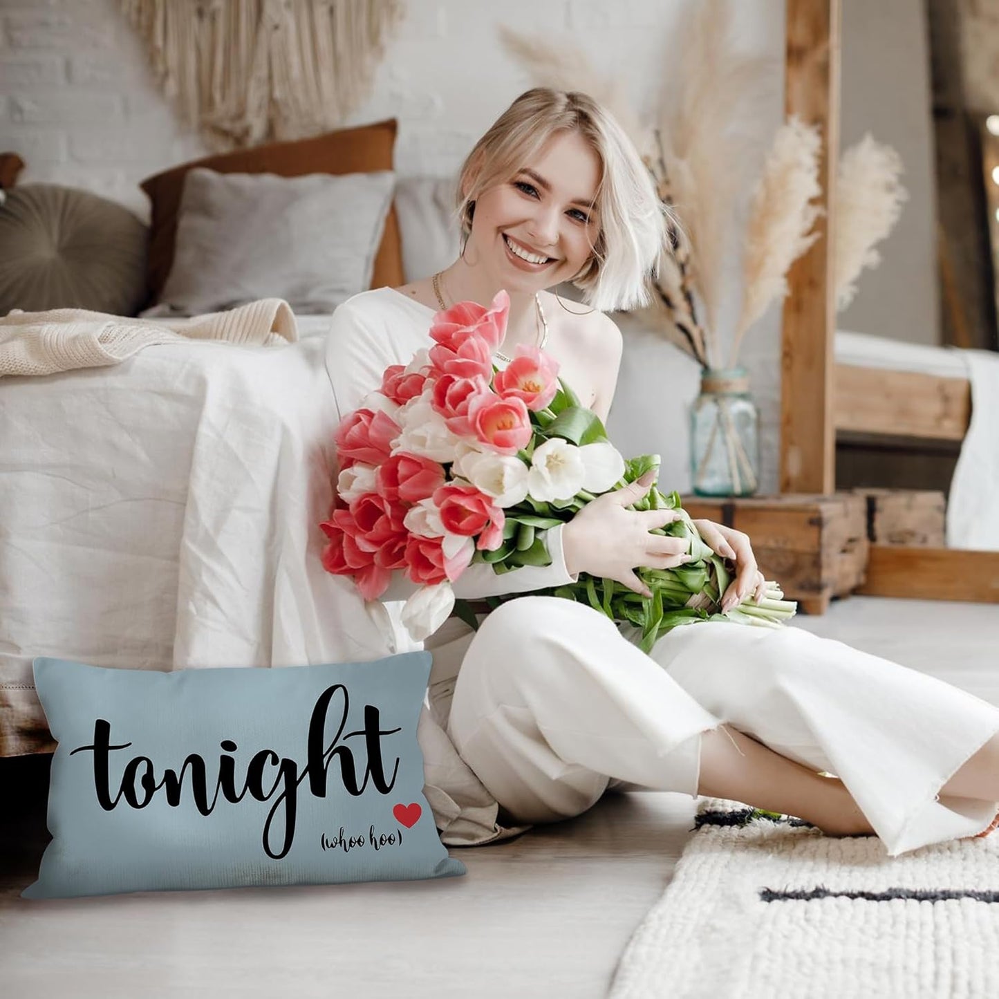 Mancheng-zi Bridal Gift,12x20 Pillow Cover,Bridal Shower Gifts,Funny Couples Reversible Linen Pillow Cover, Bachelorette Party Gifts,Bridal Gifts for Bride,Wedding Gifts for Bride(Light Blue)