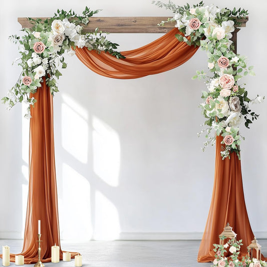 Socomi Wedding Arch Draping Fabric 2 Panels 29" x 19Ft Terracotta Sheer Chiffon Curtain Drapes 6 Yards for Wedding Ceremony Birthday Party Decoration