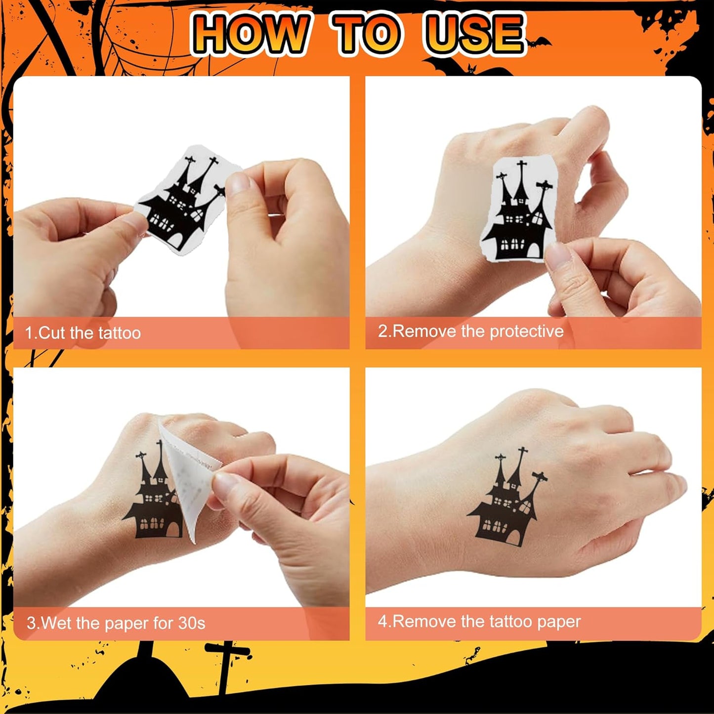 Halloween Temporary Tattoos for Kids – 30 Sheets with Pumpkins, Bats, Witches, and Skeletons – Fun Halloween Party Favors, Trick-or-Treat Goodie Bag Stuffers for Boys & Girls