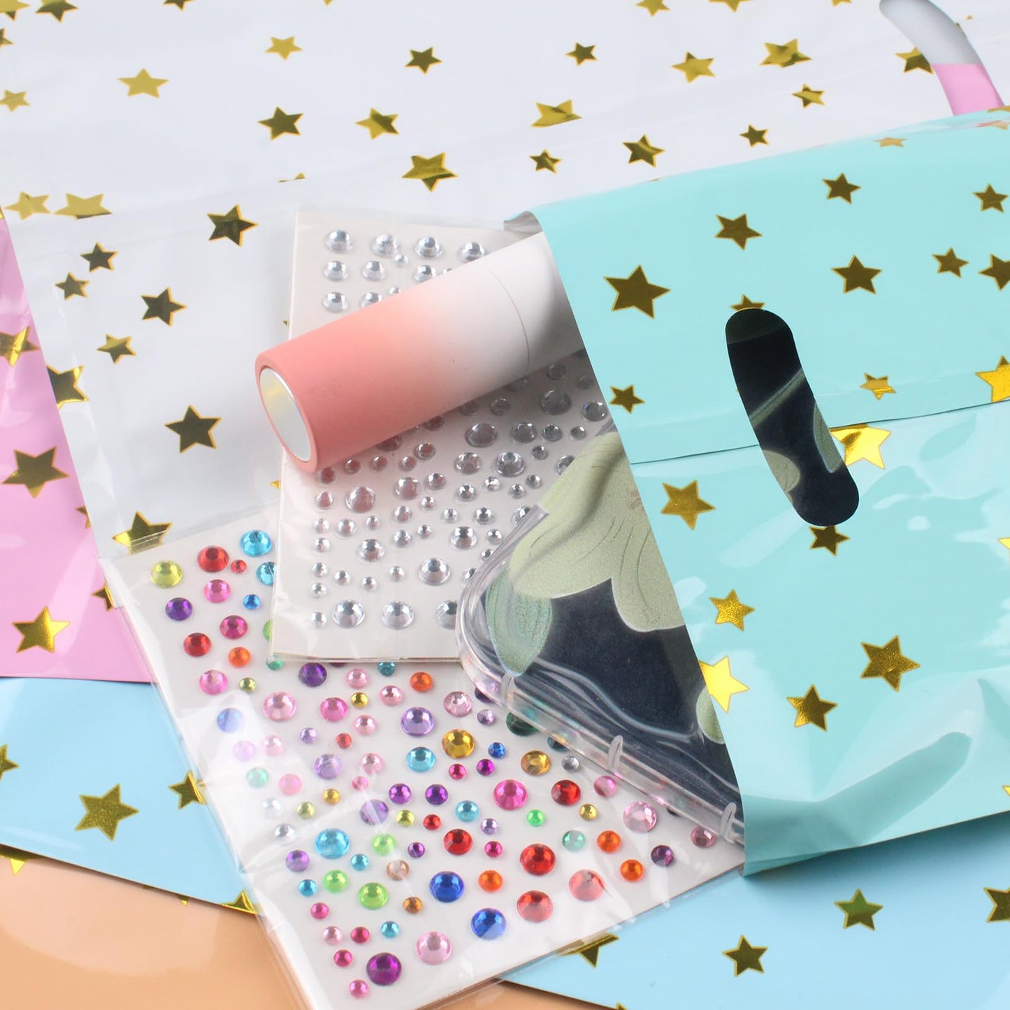 saizone 25 PCS Gift Bags,Party Favor Bags,5 Colors with Star Pattern
