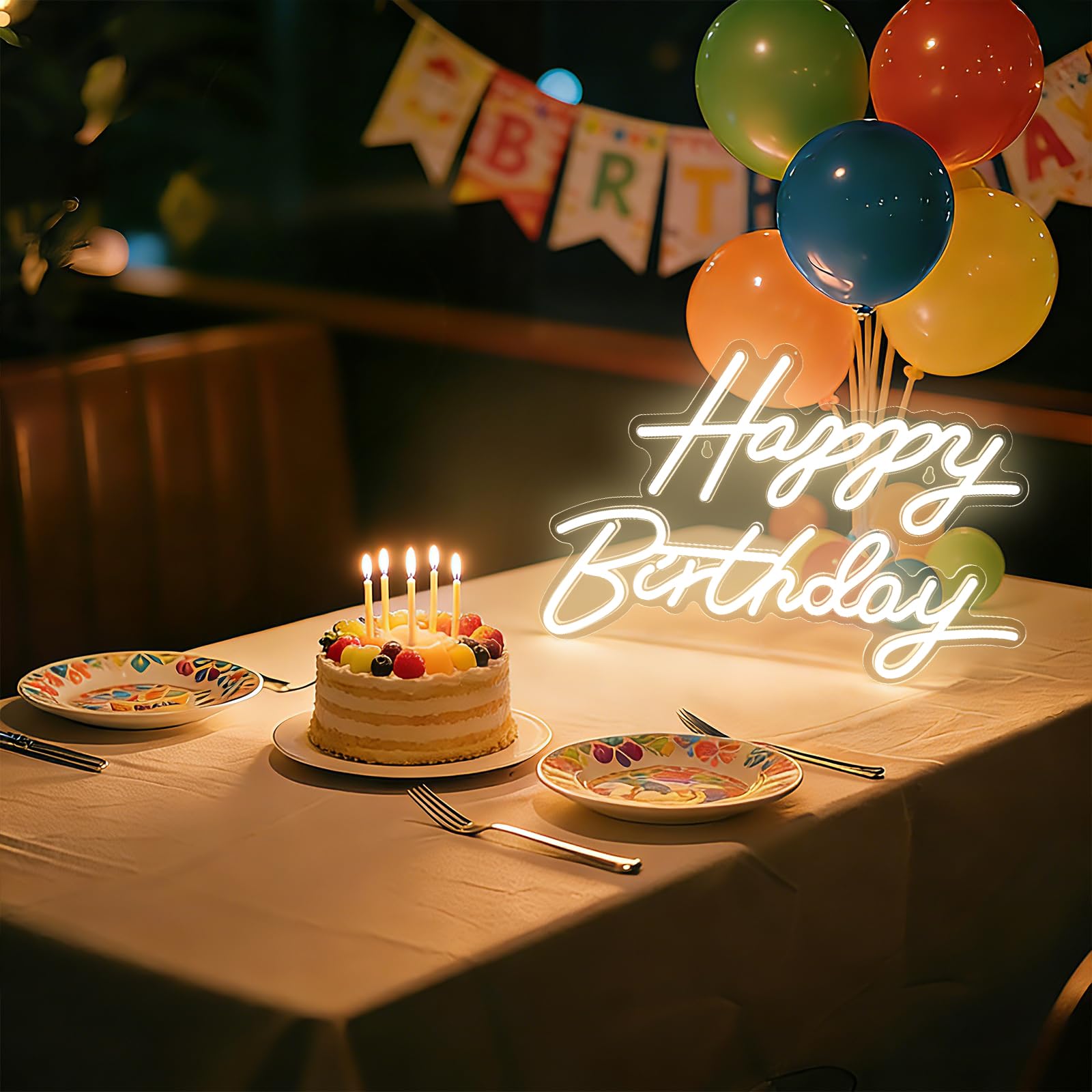 Happy Birthday Neon Sign for Wall Decor, LED Happy Birthday Light Up Sign, Dimmable LED Birthday