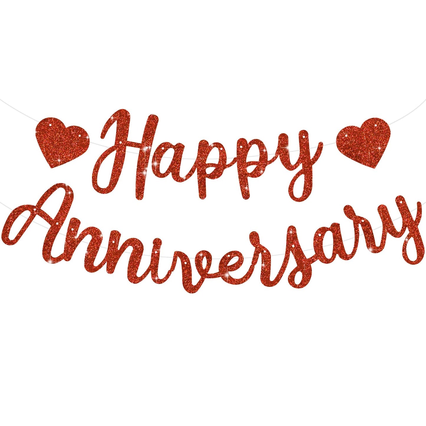 BEISHIDA Pre-Strung Glitter Red Happy Anniversary Banner Wedding Decor