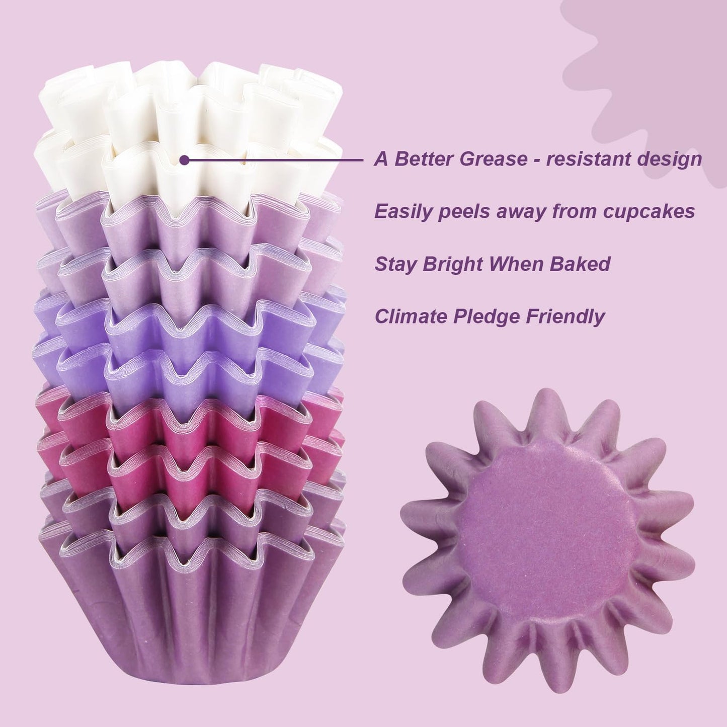 Quera 200Pcs Purple Grease-Resistant Mini Cupcake Liners Wedding Muffin Baking Cups Baby Shower Cupcake Wrappers for Wedding Birthday Holiday Party or Baby Shower(1.18 x 1.18 in)