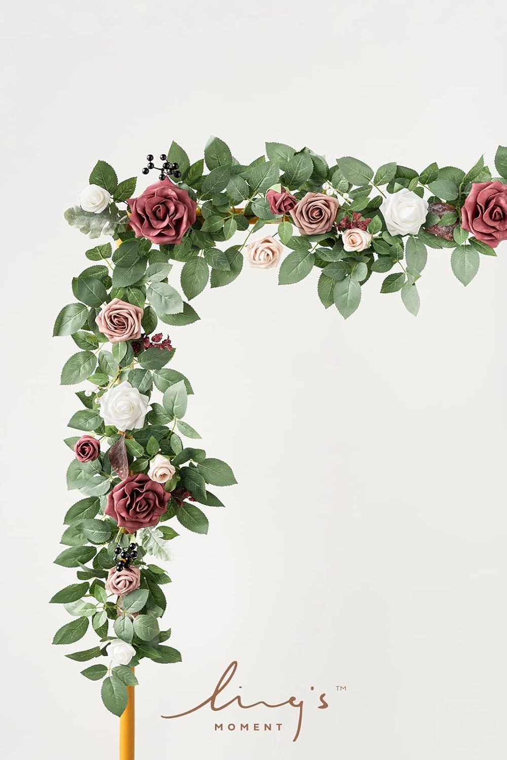 Ling's moment 5FT Artificial Flower Garland Fake Rose Eucalyptus Garland Arch Flowers Vine for Wedding Party Backdrop Home Table Centerpieces Decorations (Dusty Rose & Mauve)