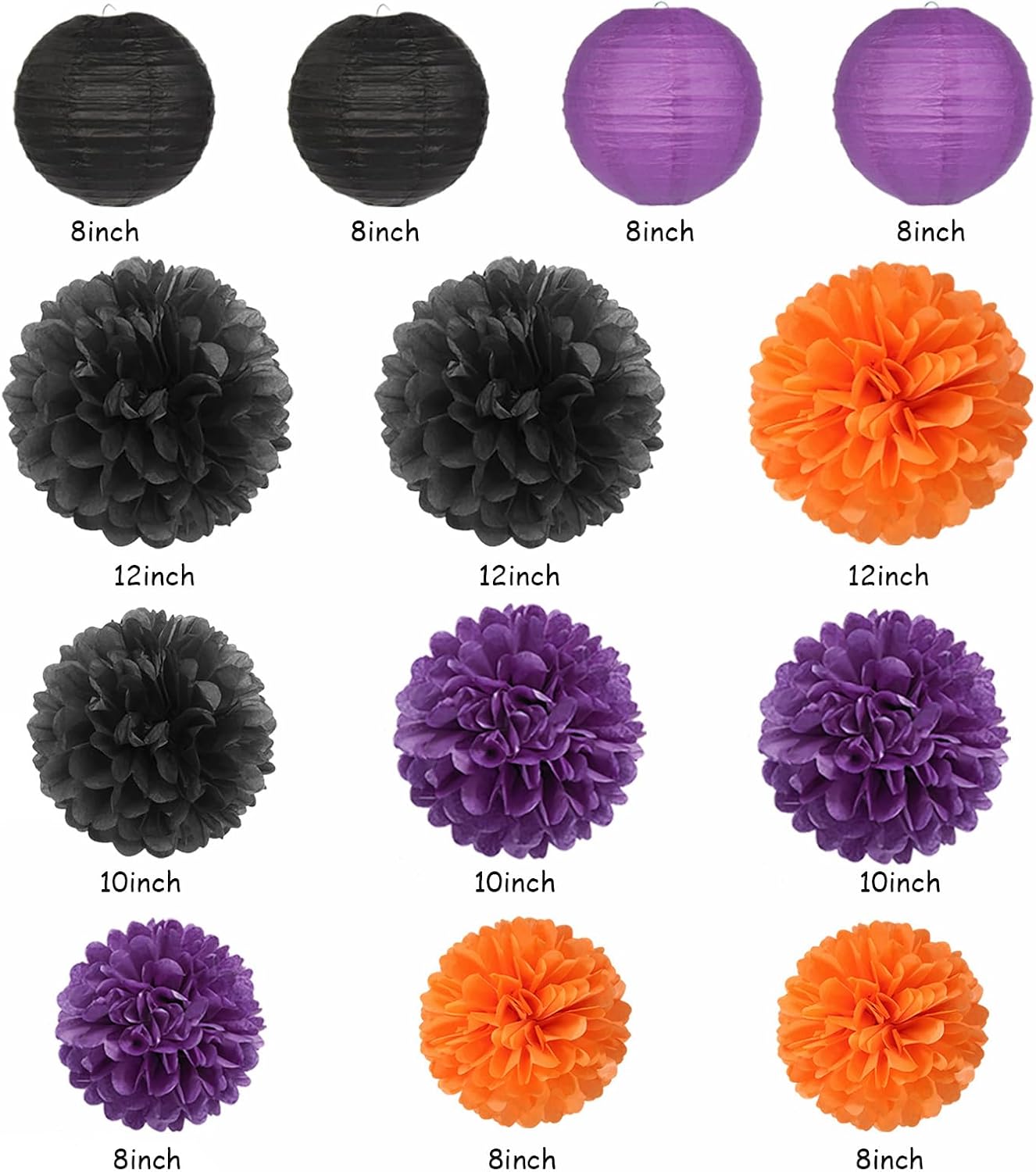Black Orange Purple Halloween Party-Decorations - 20pcs Paper Lanterns Fans,Tissue Pom Poms,Honeycomb Balls, Birthday Baby Bridal Shower Graduation Wedding Hotel Transylvania Decor Burgleda