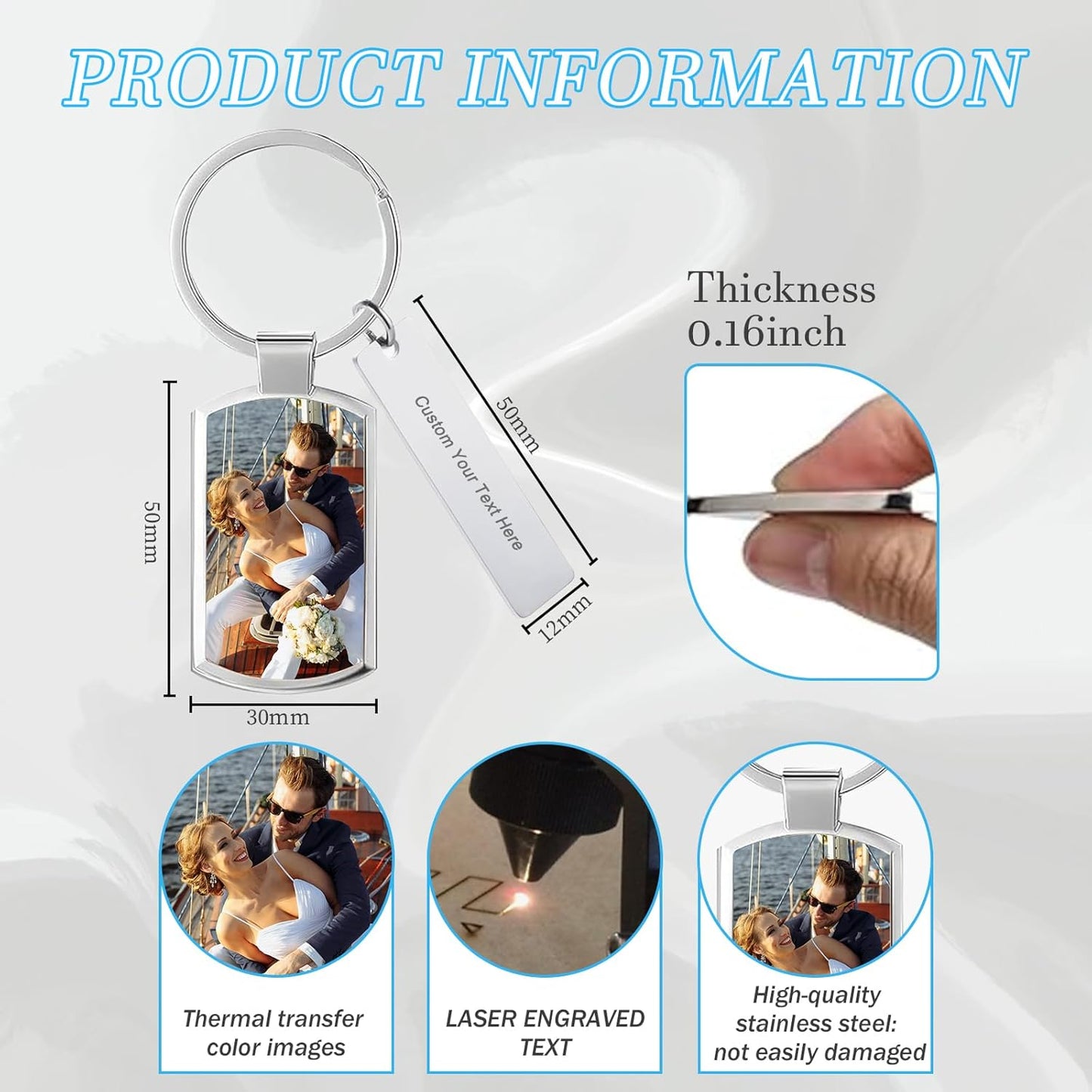 Custom Keychain with Picture Double-sided Personalized Photo Text Keychain, Gift for Anniversary Birthday Christmas