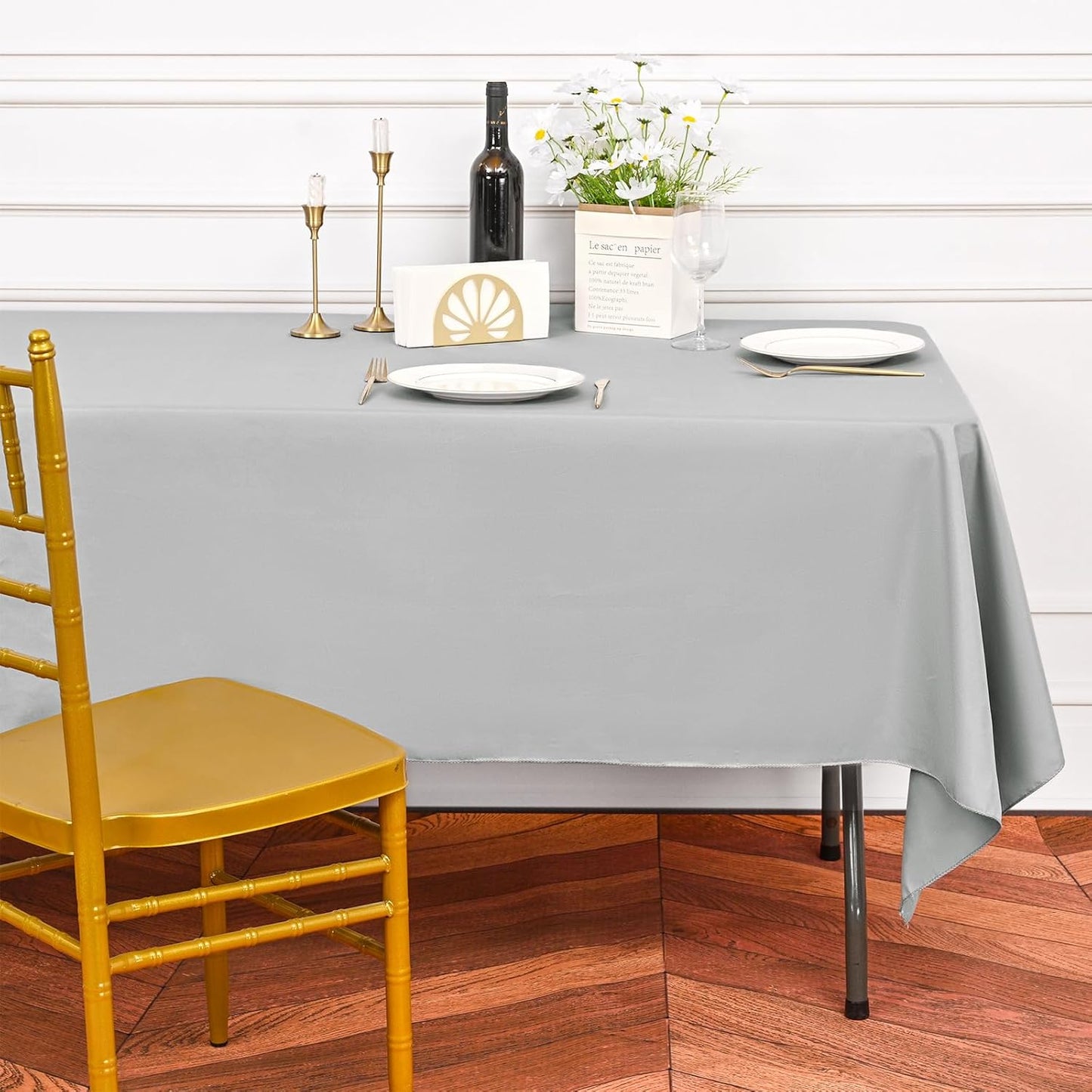 6 Pack Light Grey Rectangular Tablecloths, 60 x 126 Inch, Polyester/Fabric, Wrinkle & Stain Resistant, Classic Style, Perfect for 8ft Tables, Weddings, Banquets, Parties