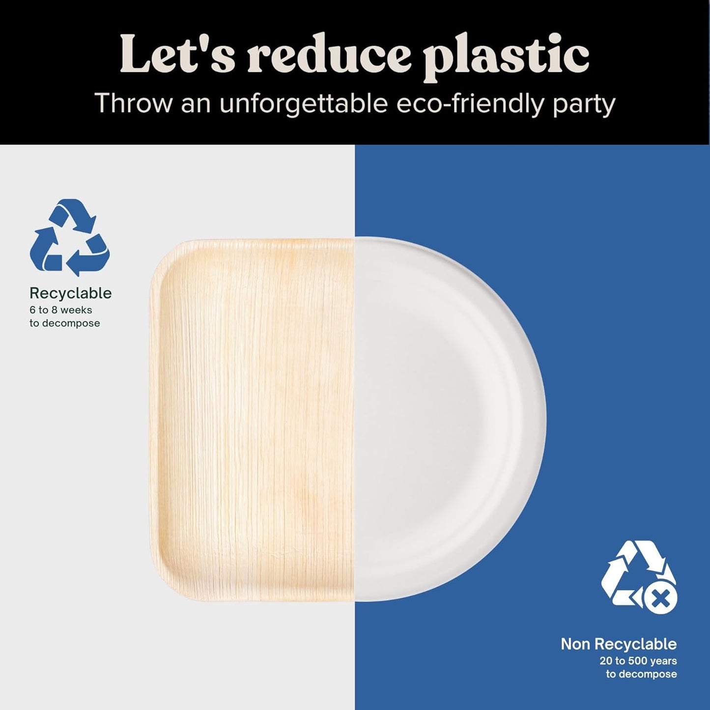 Disposable Palm Leaf Plates - Eco-Friendly Alternative to Bamboo Plates and Plastic Plates - Heavy-Duty Compostable & Biodegradable Party Plates - Microwave and Oven Safe Dinnerware - 10" Set of 50