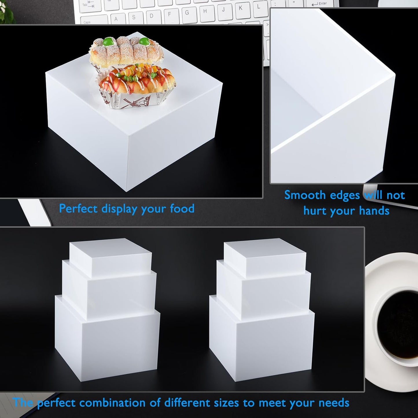 6Pcs White Buffet Risers, Acrylic Display Stand for Buffet Table Platter Parties Weddings Catering Dessert Collectibles Figures Show (6''x7''x8'')