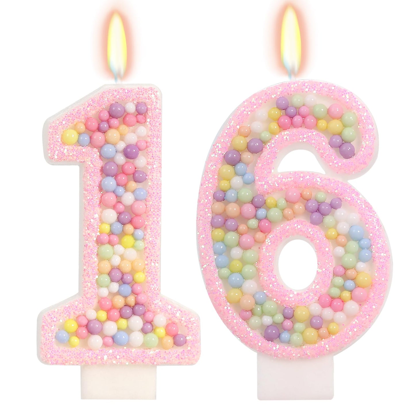 FAMGift Pink Birthday Candles - Number 16 Candle, Colorful Macaron Candles, Sweet 16 Cake Topper 16