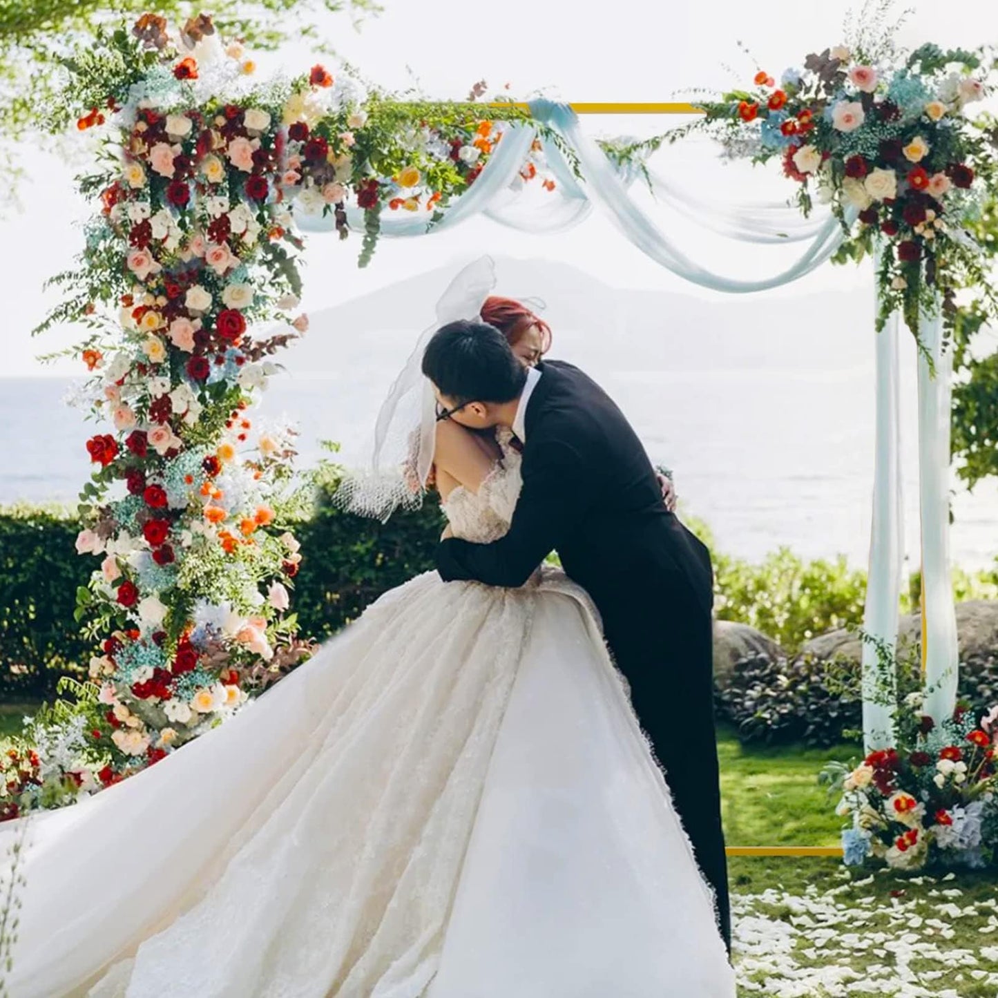 Wokceer Square Backdrop Stand Gold Metal Wedding Arch Stand 6.6FT x 6.6FT