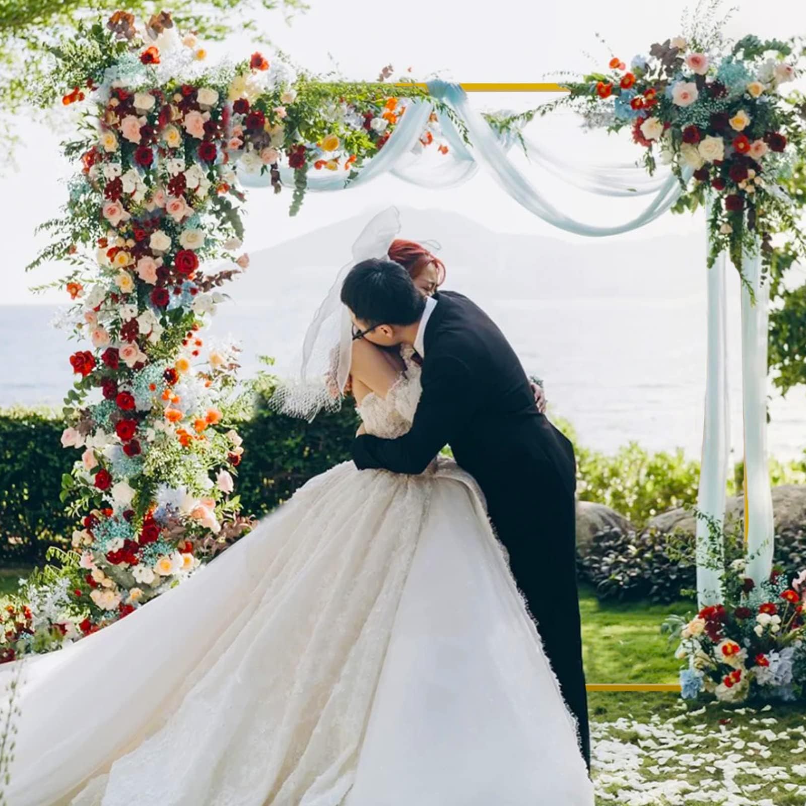 Wokceer Square Backdrop Stand Gold Metal Wedding Arch Stand 6.6FT x 6.6FT