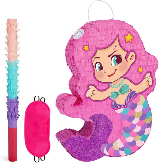 WERNNSAI Mermaid Piñata-Mermaid Party Piñata with Bat and Blindfold for Girls, Kids Birthday Party Games Anniversary Celebration Classroom Activities Mermaid Themed Party Decorations (15.7’’ x 12.2’’)