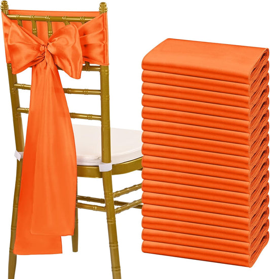 fani 60 PCS Orange Satin Chair Sashes Bows Universal Chair Cover for Wedding Reception Restaurant Event Decoration Banquet,Party,Hotel Event Decorations (7 x 108 inch)