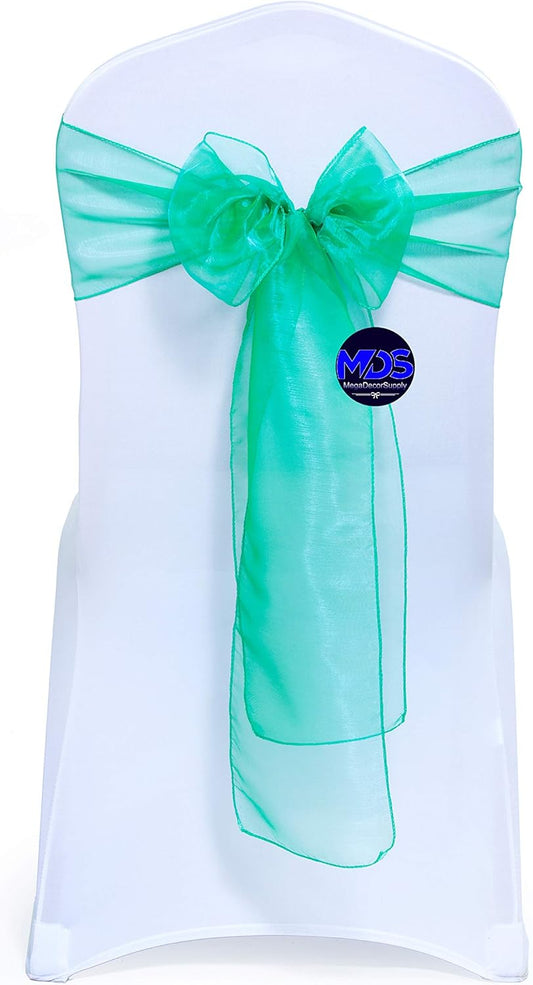 MDS Pack of 200 PCS Organza Chair Sashes Wider Dining Chair Bows Ribbon Tie Back for Wedding Party Birthday Bridal Shower Reception Event Banquet Home Chair Cover Decoration - Green