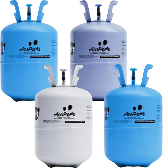 Airloons Helium Balloon Kit with 4 Pack 14.9 Cu Ft Tank - Includes 200 Multicolor 9 in Latex Balloons, Ribbon & Easy to Fill Nozzle - Easy Setup for Birthdays, Weddings, Baby Showers, DIY Party Décor