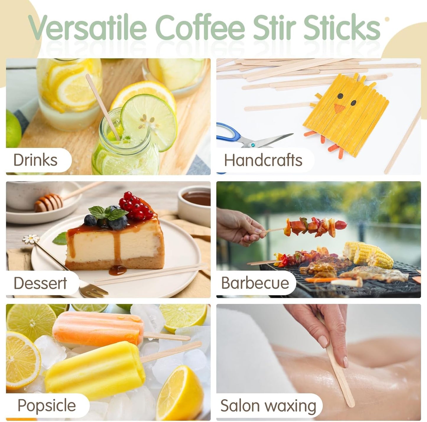 WISYOK 1000 PCS Coffee Stirrers, 5.5 Inch Premium Birch Wood Sticks, Smooth Round Ends, Splinter-Free Disposable Stir Sticks for Coffee, Cocktails, Office, Home, Coffee Bars