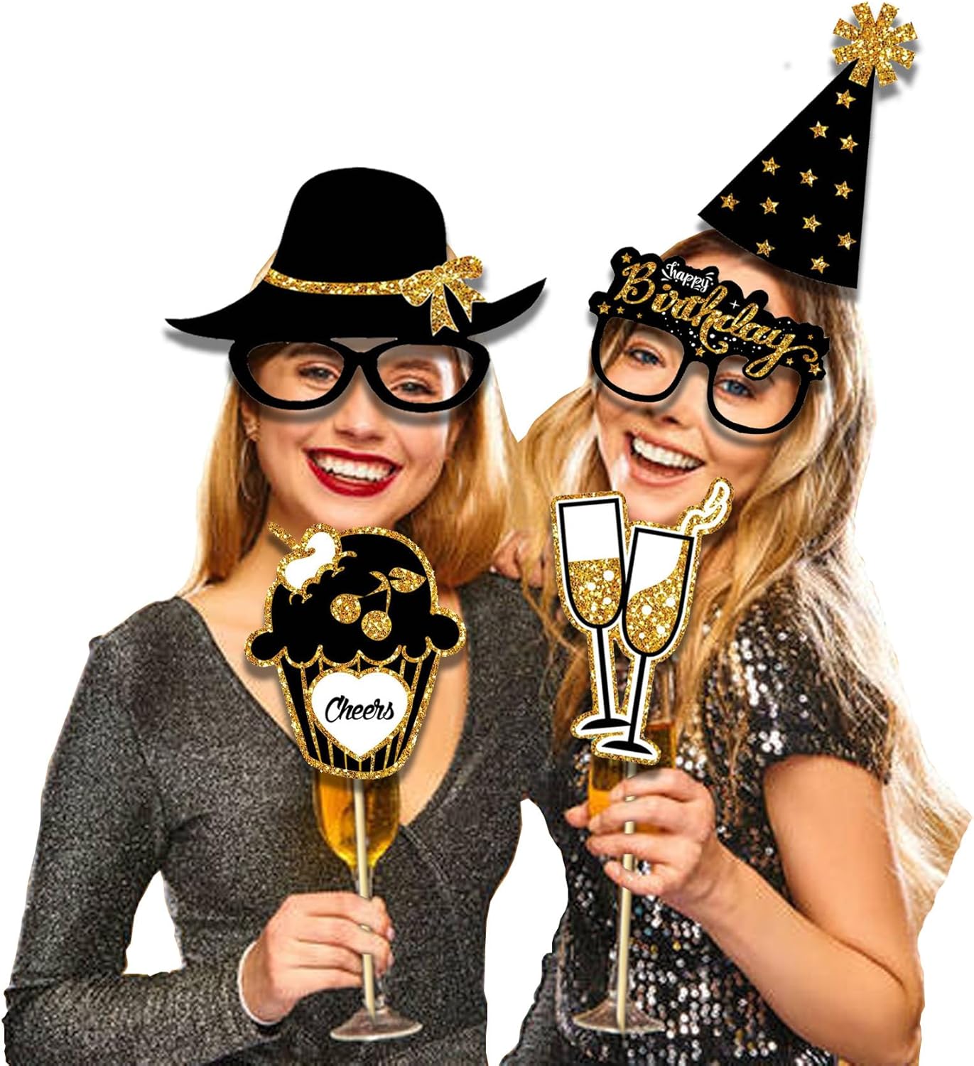 Birthday Photo Booth Props Kit - 38Pcs Funny Pose Signs, Selfie Photobooth Decor for Birthday Party, Men Women