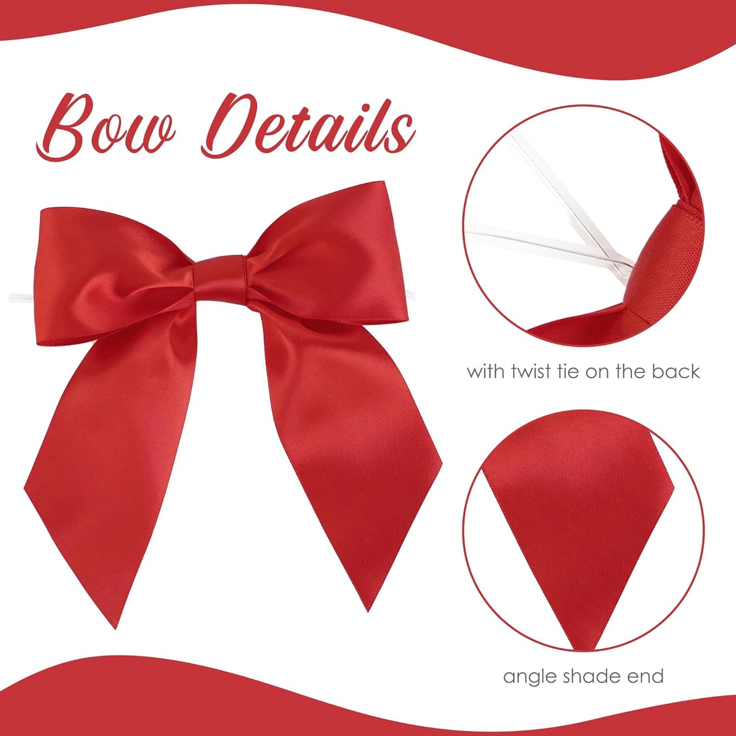 AIMUDI Red Satin Bows 5.5" Bows for Gift Wrapping, Invitations, Baskets, Wreaths, Crafts, Wedding, Birthday Party, Mother's Day Decorations, 24 PCs