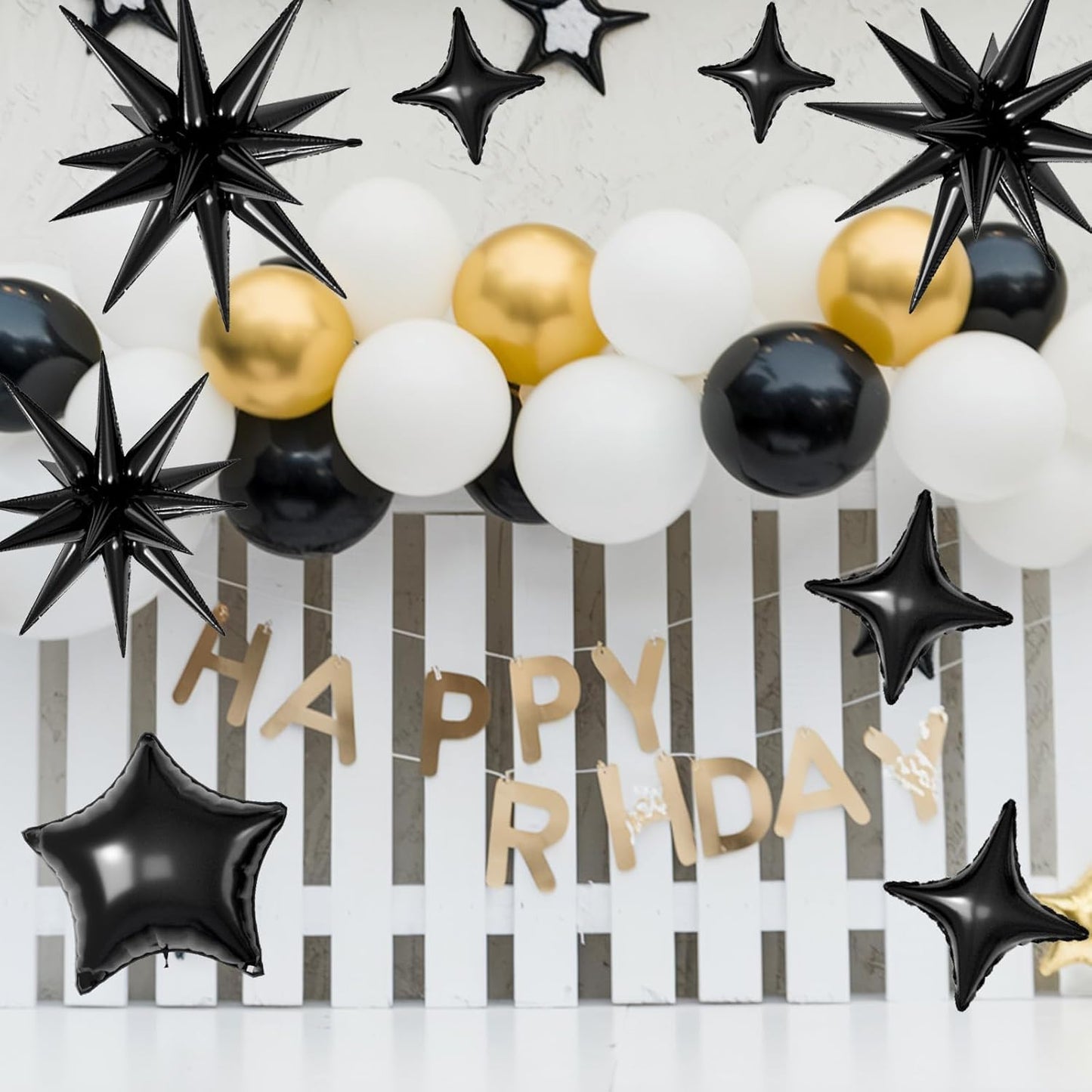16 Pcs Black Star Balloons,22/18/10 Inch Foil Balloons, Four-Pointed Balloon for Kids Birthday Graduation Celebration Wedding Baby Shower Party Decorations