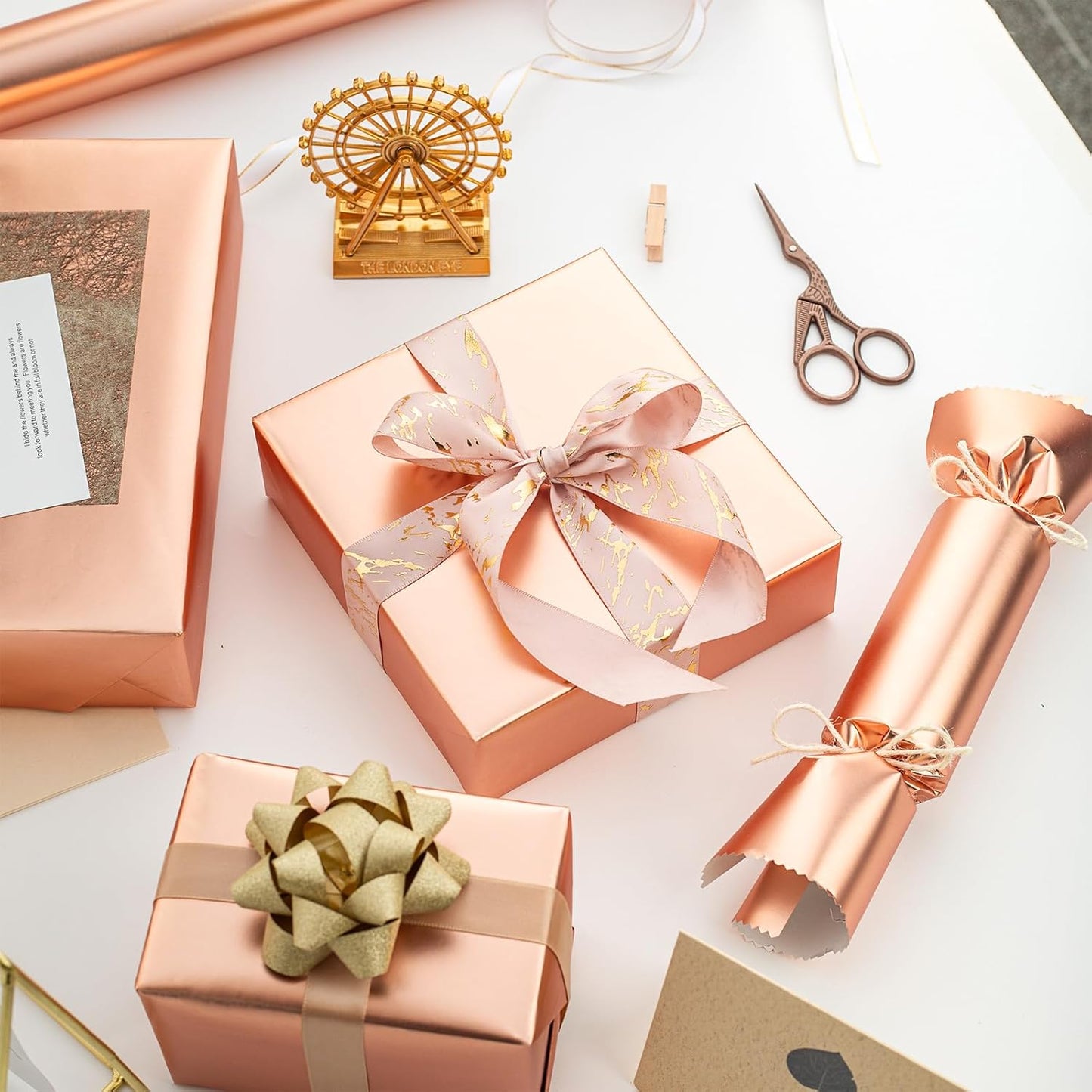 Garbendy Rose Gold Wrapping Paper Roll - Solid Color Metallic Paper Perfect for Birthday, Wedding, Baby Shower, Party - 17 Inch X 33 Feet