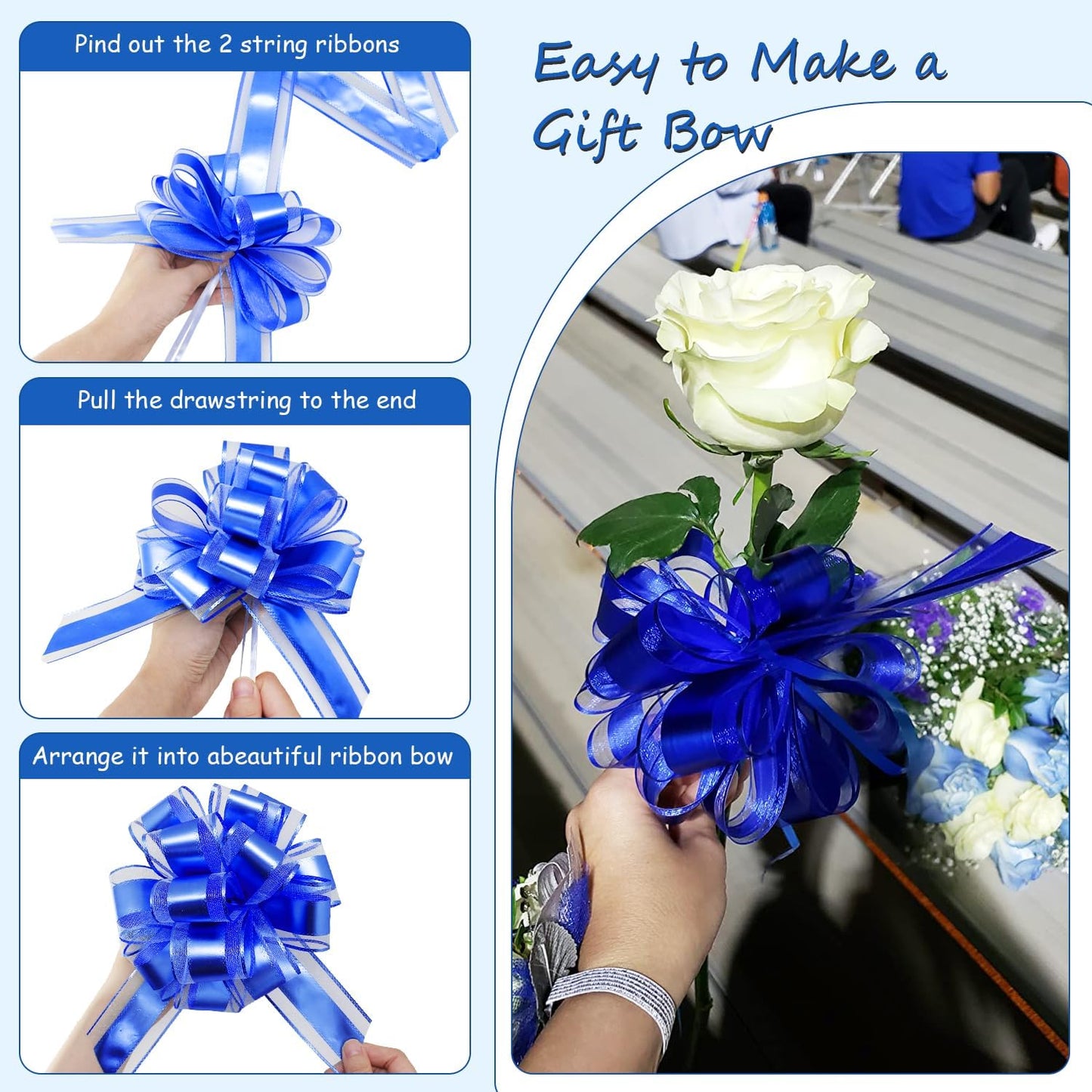 7 Pieces Large Pull Bows, 6 inche, Big Bow for Gift Wrapping, Christmas Party Birthday Gift, Wedding Baskets,Valentine's Day Decorations, Flower Decoration (Blue)