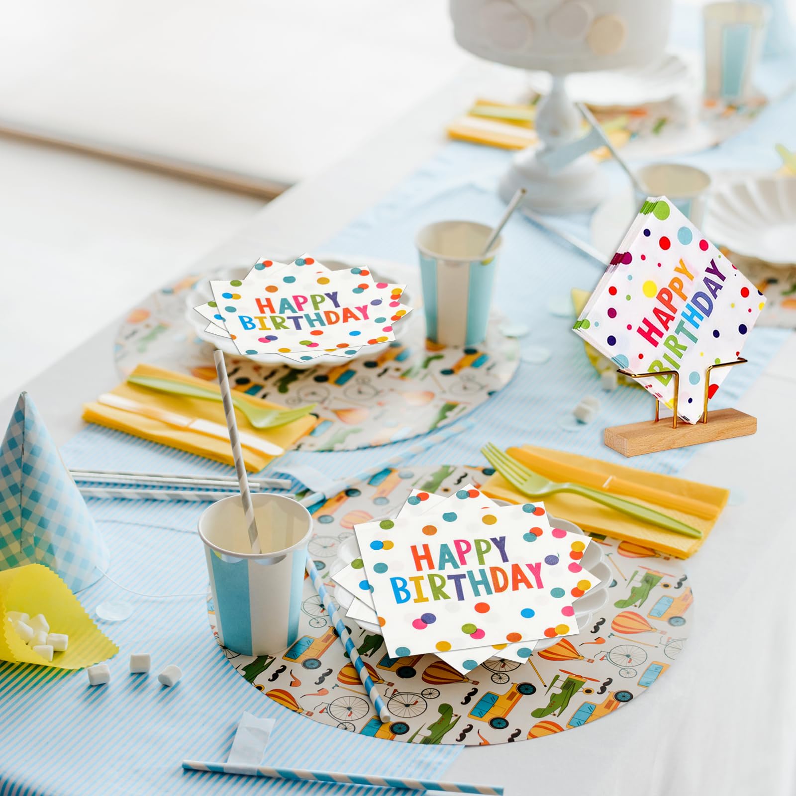 HFBOBP 50PCS Happy Birthday Paper Napkins 13 x 13 Inches Luncheon Napkins Cocktail Napkins