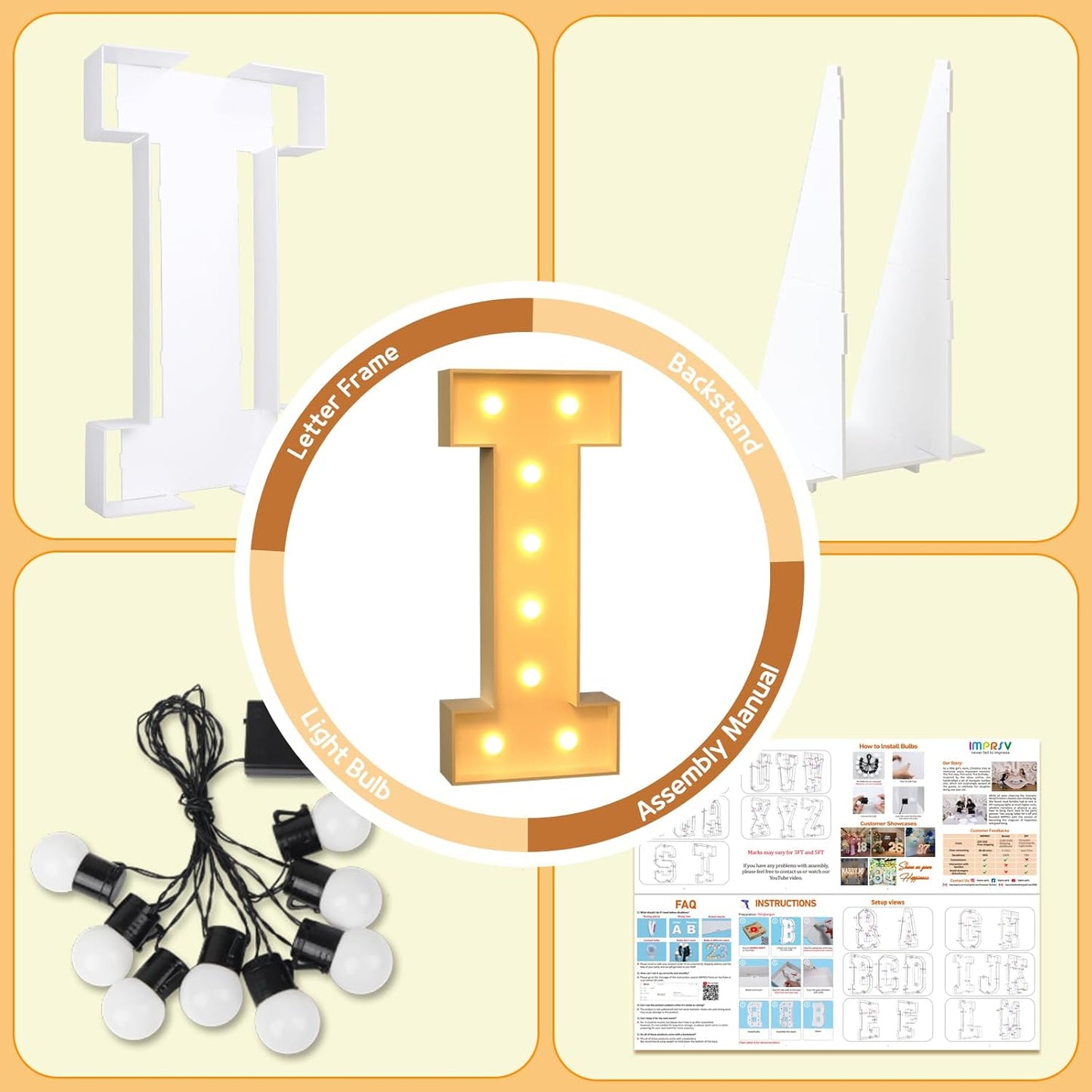 imprsv Marquee Light Up Letters, 3FT Marquee Letters for Birthday Baby Shower Wedding Decorations Light Up Letters for Engagement Party Decor, Large Marquee Letters for Party Decorations, Letter I