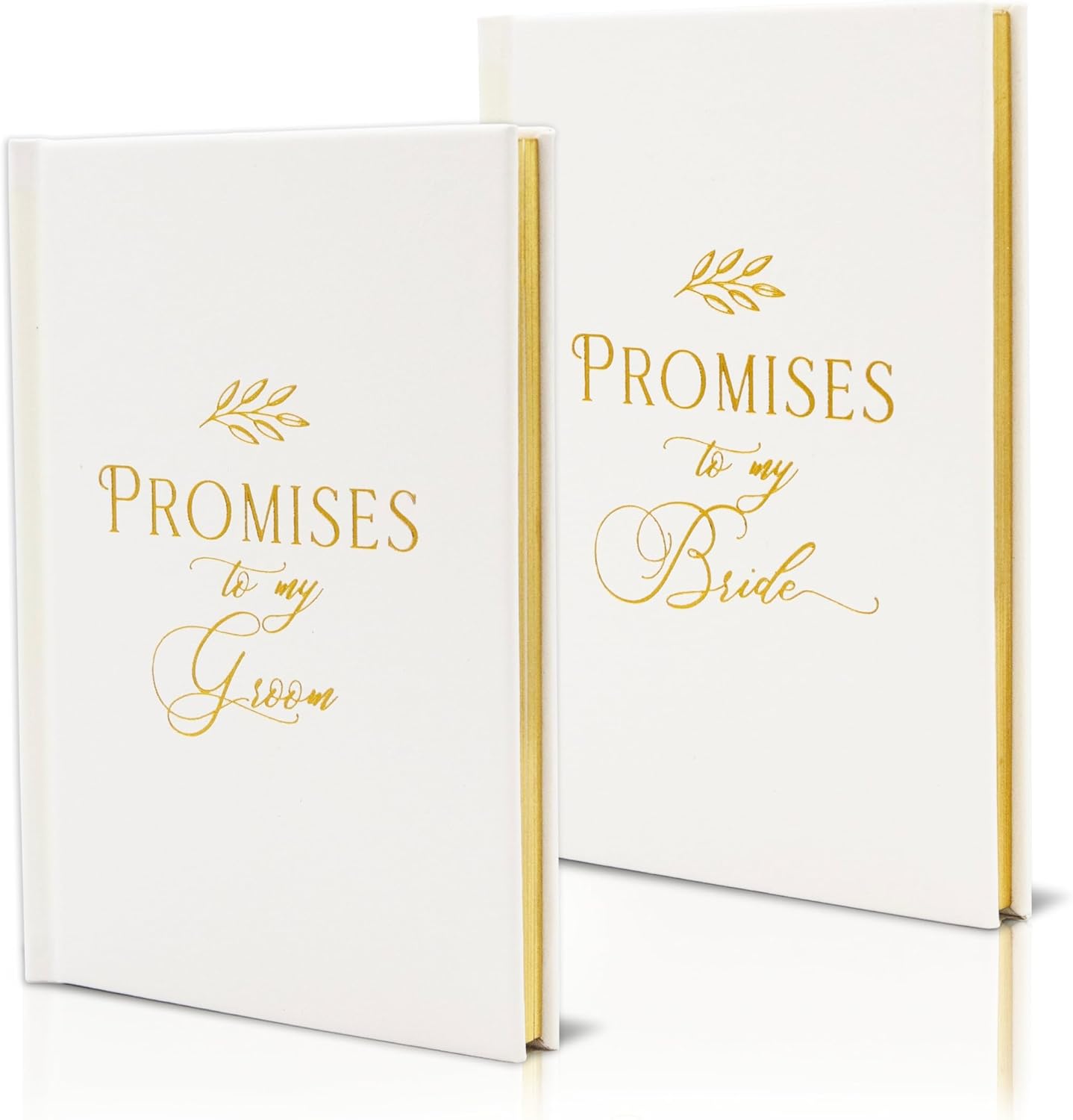 Promises To My Groom & Bride Wedding Vow Books (Set of 2) - Pocket Sized Gold Foil Embossed White Wedding Ceremony Vow Renewal Speech Notebook Planner, Gift for Wife & Husband Newly Engaged Couple
