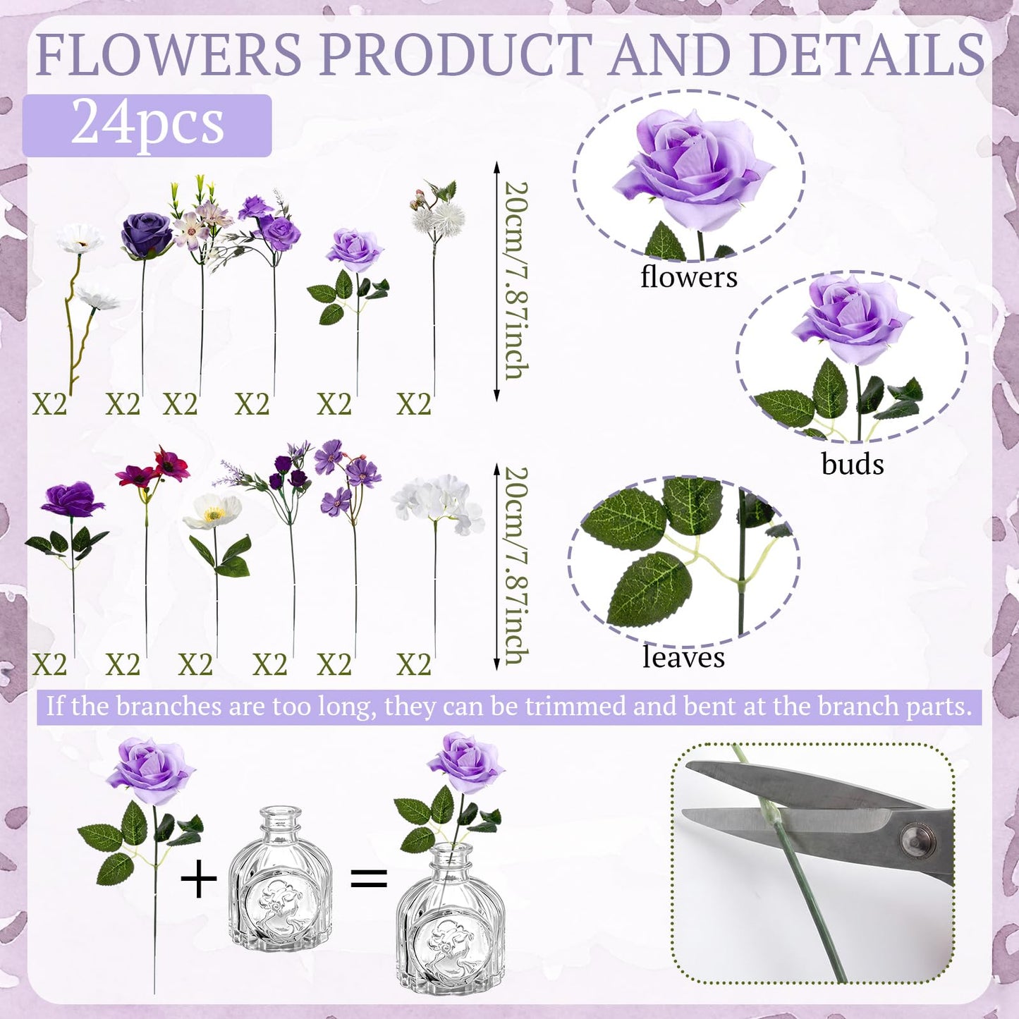 Ferrochef 36 Pcs Artificial Flowers Table Centerpiece with Vases Colorful Wildflower Centerpieces