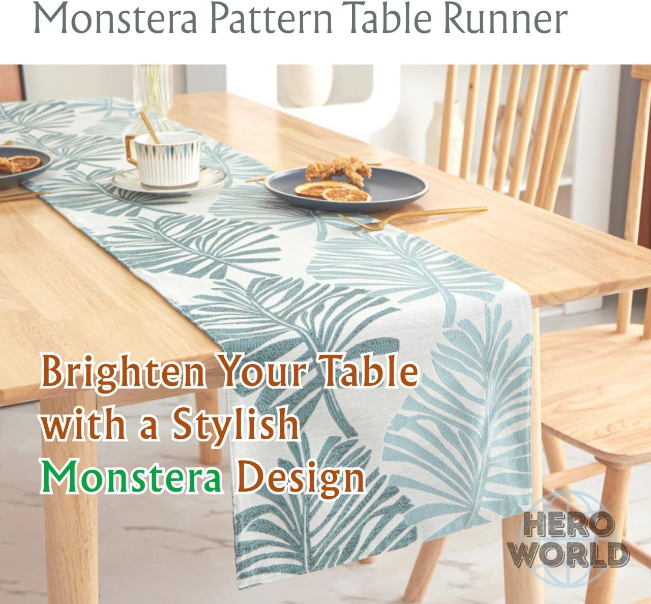 Monstera Leaf Table Runner – Elegant Fabric Table Centerpiece, Machine Washable, Gold or Green, 71"/83"/94" Length, 13" Width (Gold/71)
