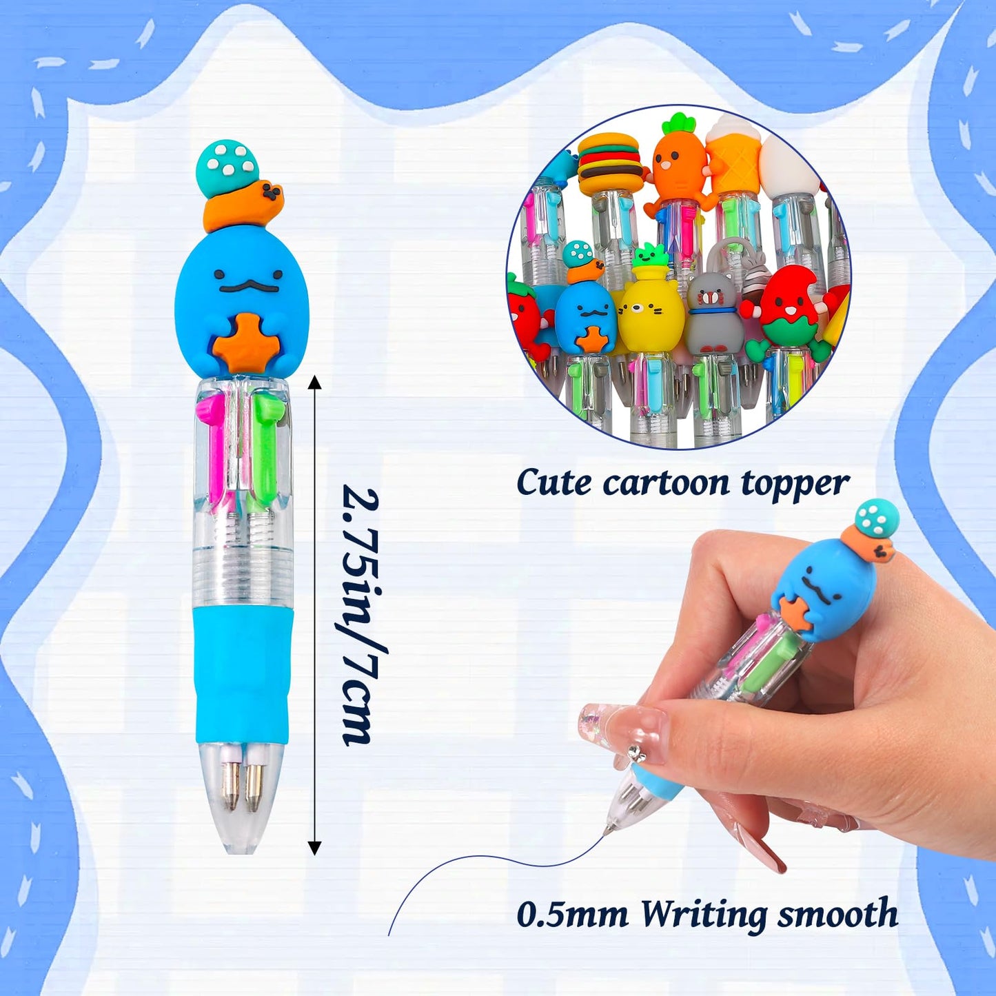 CZWZ 20Pcs Mini Multicolor Pens in One 4-in-1 Cute Pens Bulk for Kids, Fun Kawaii Ballpoint Pens